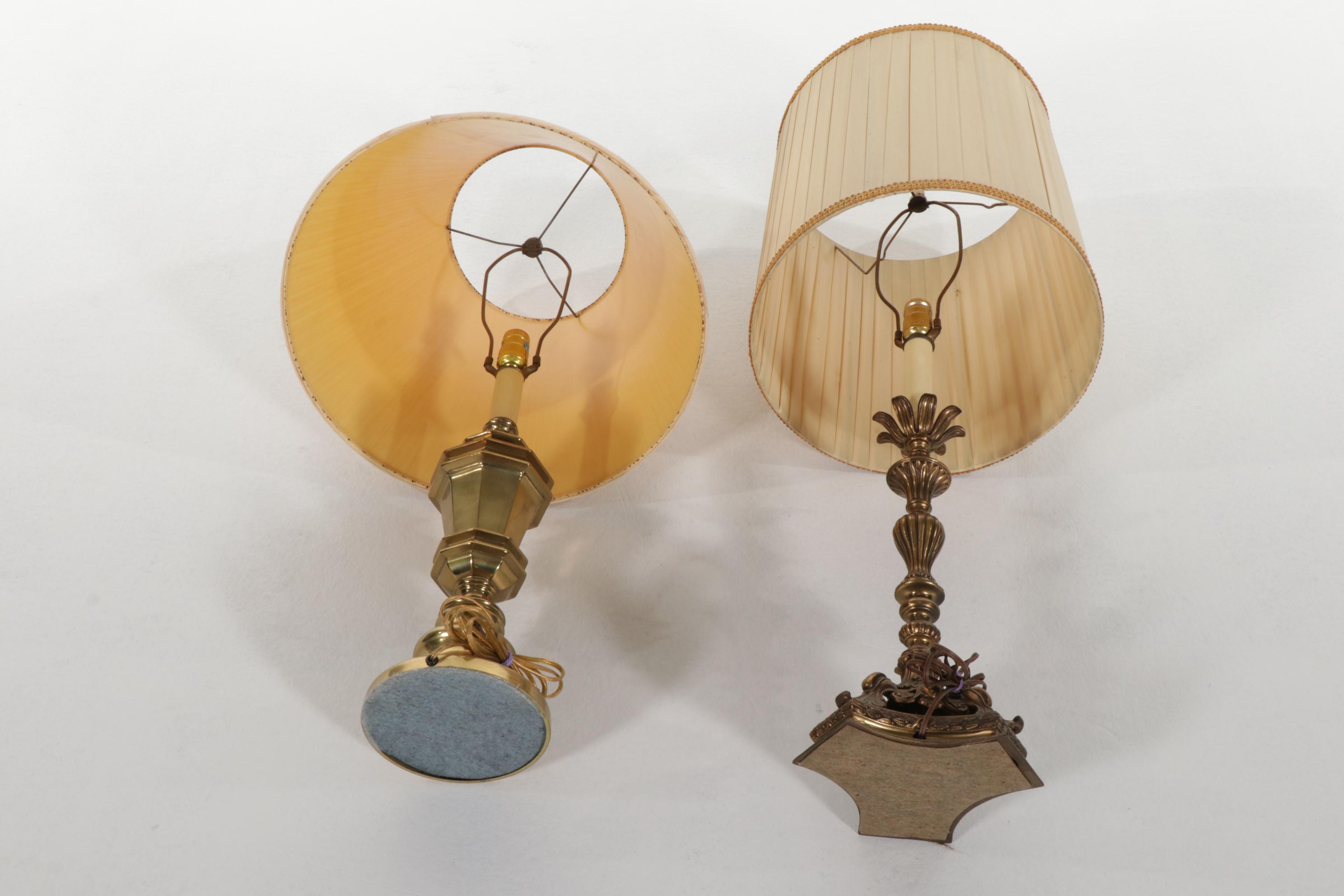 Brass Table Lamps With Carved Wooden Wall Plaques, Brass Bells and More