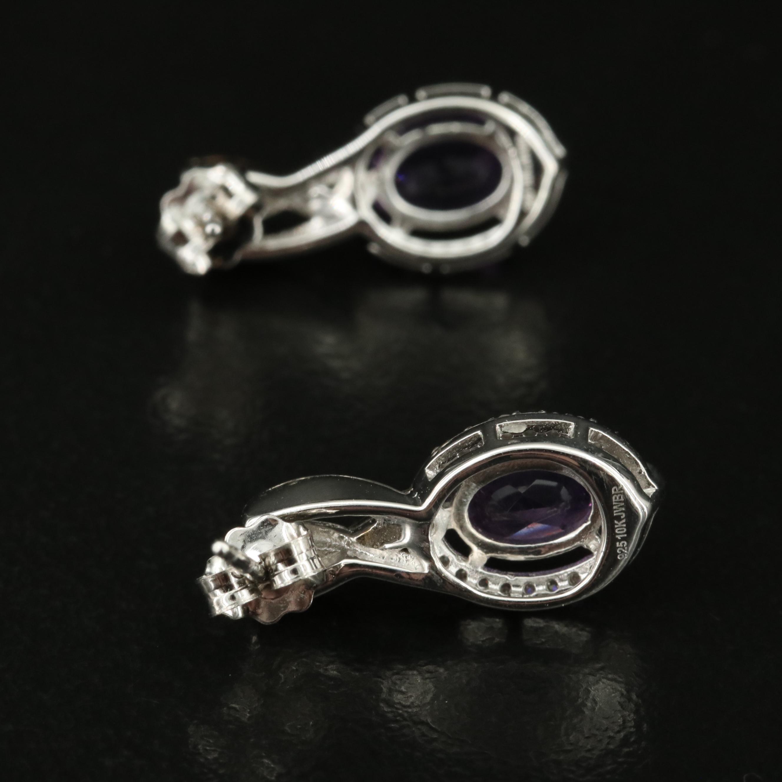 Sterling Amethyst and Diamond Earrings with 10K Rose Gold Accent