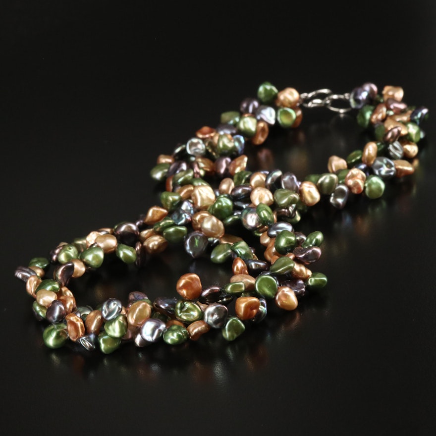 Sterling Triple Strand Pearl Necklace