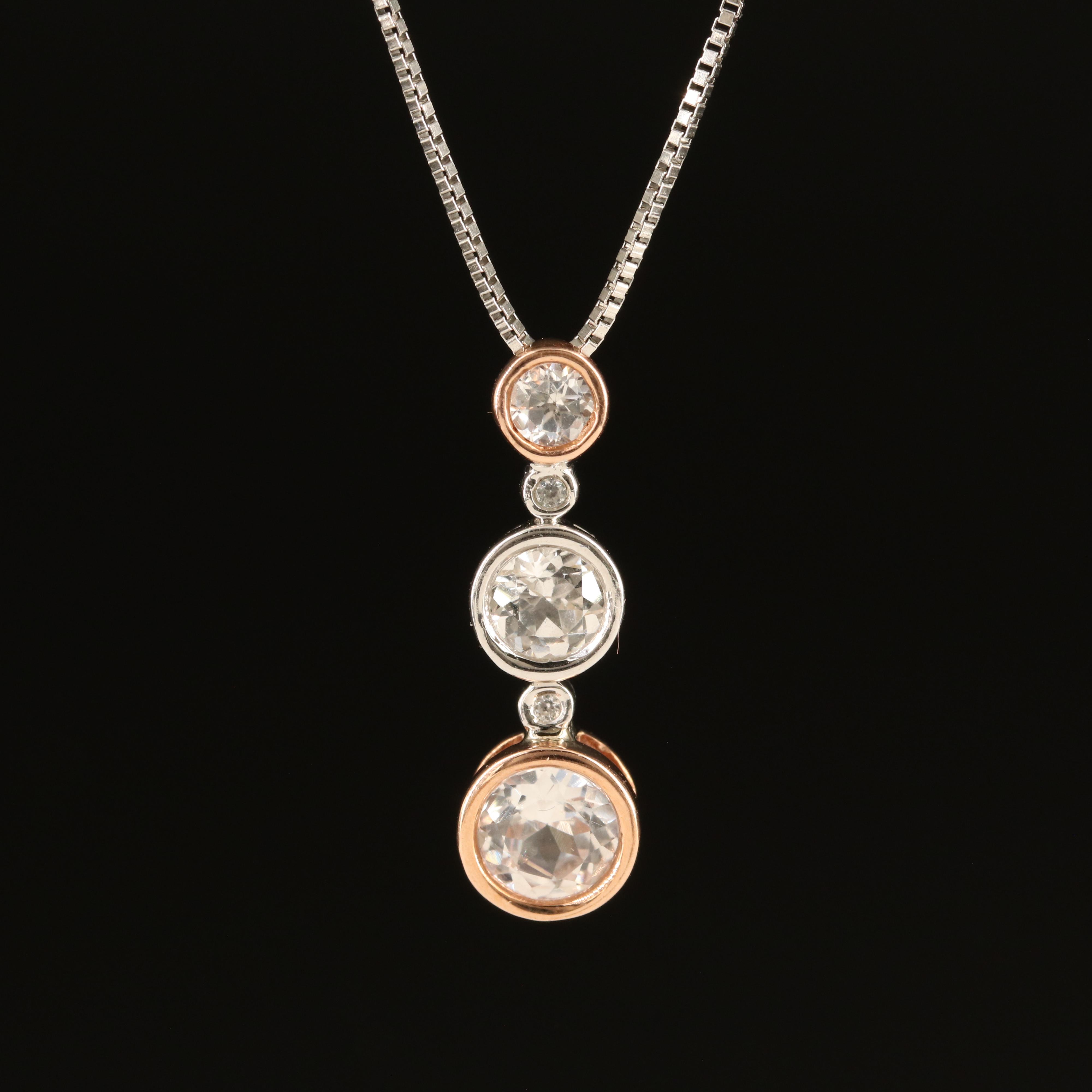 Sterling White Sapphire Pendant Necklace with 10K Rose Gold Accents