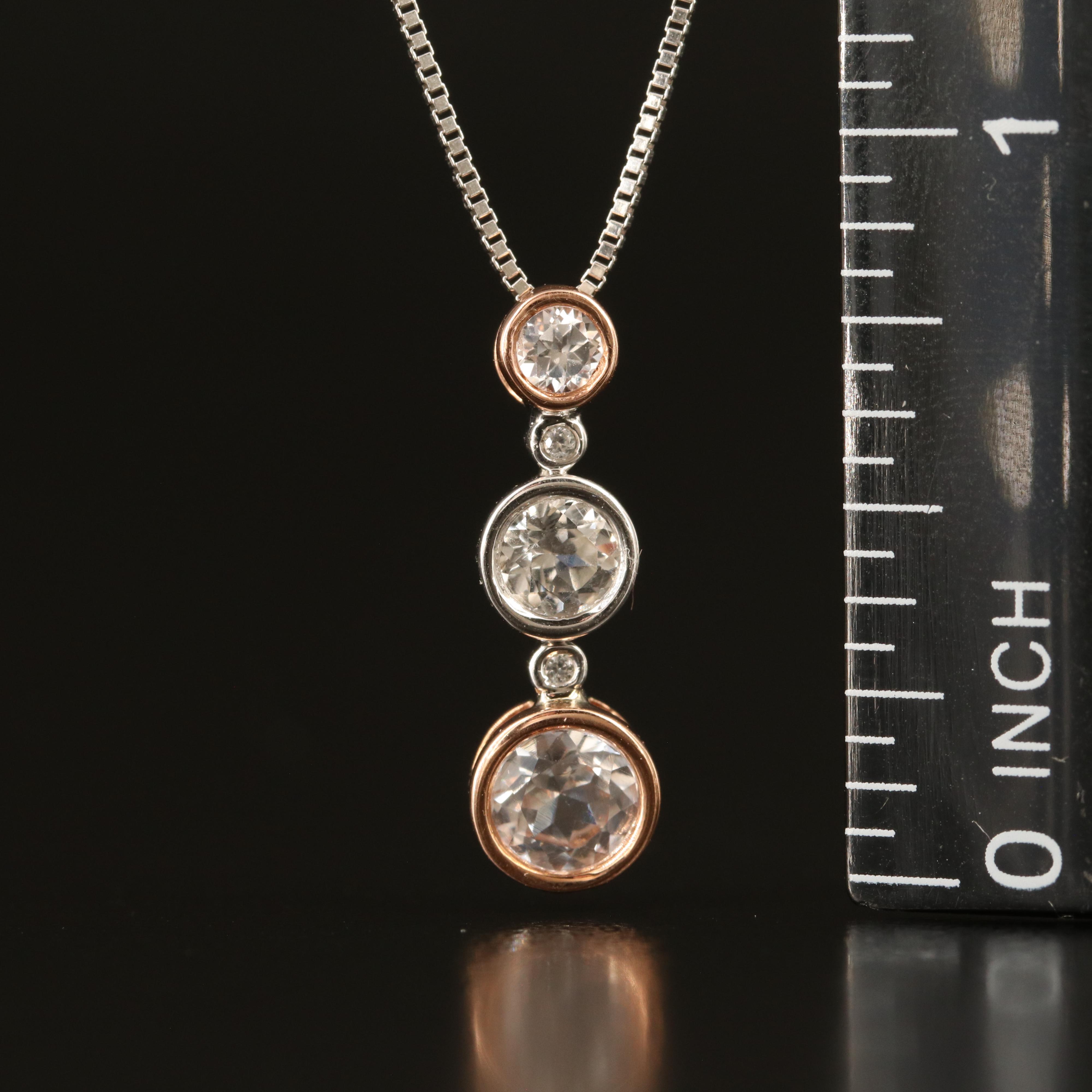 Sterling White Sapphire Pendant Necklace with 10K Rose Gold Accents