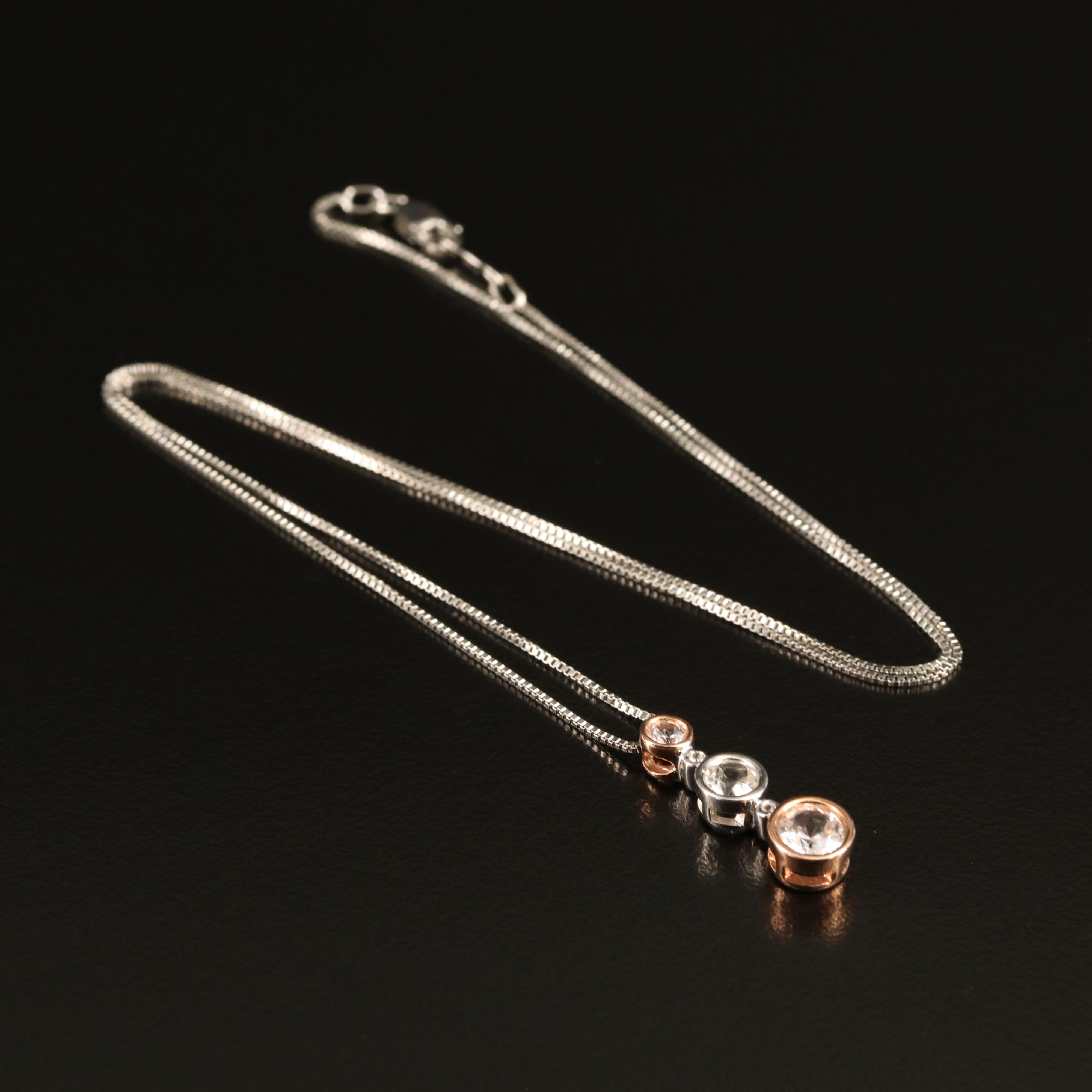 Sterling White Sapphire Pendant Necklace with 10K Rose Gold Accents