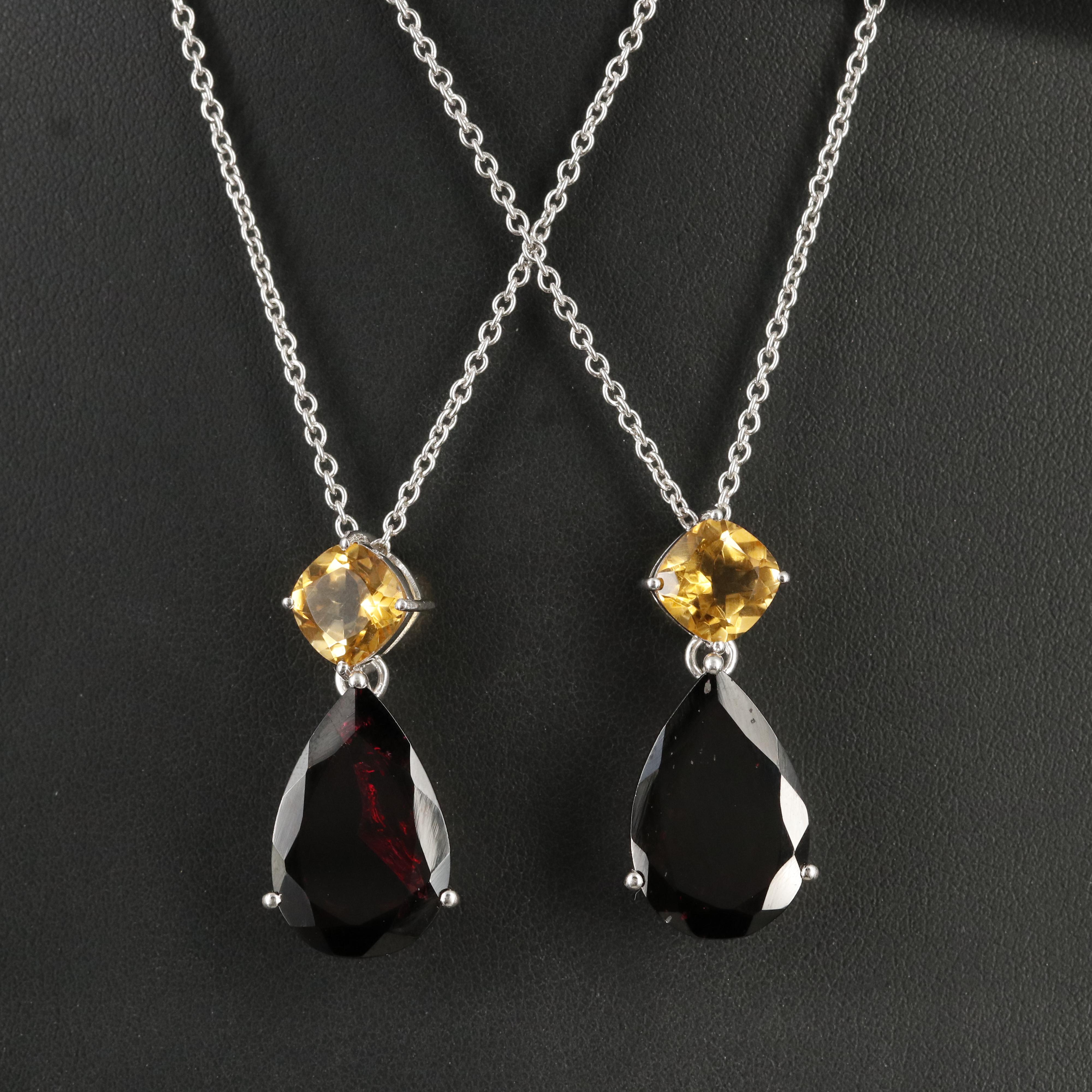 Sterling Garnet and Citrine Teardrop Pendant Necklaces