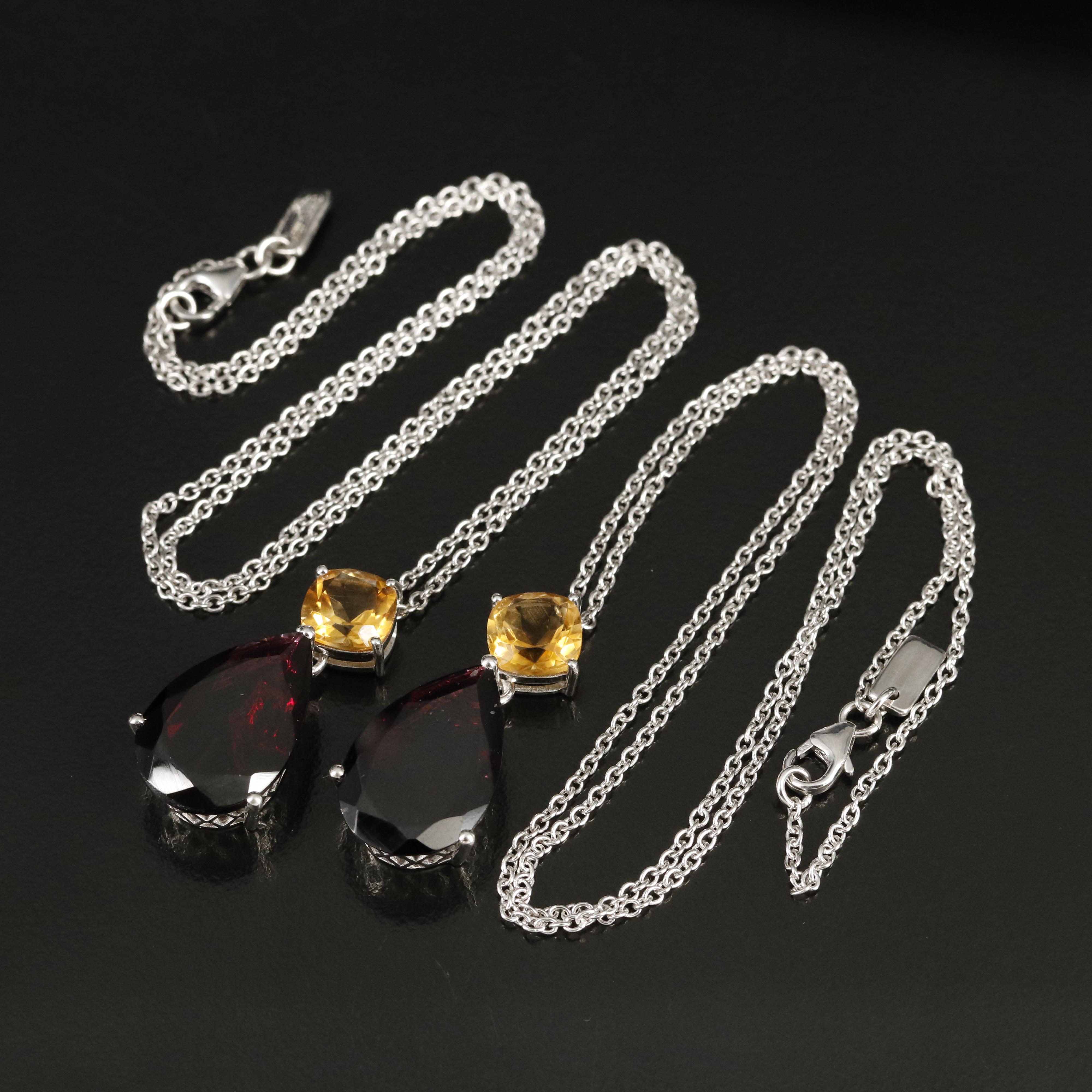 Sterling Garnet and Citrine Teardrop Pendant Necklaces