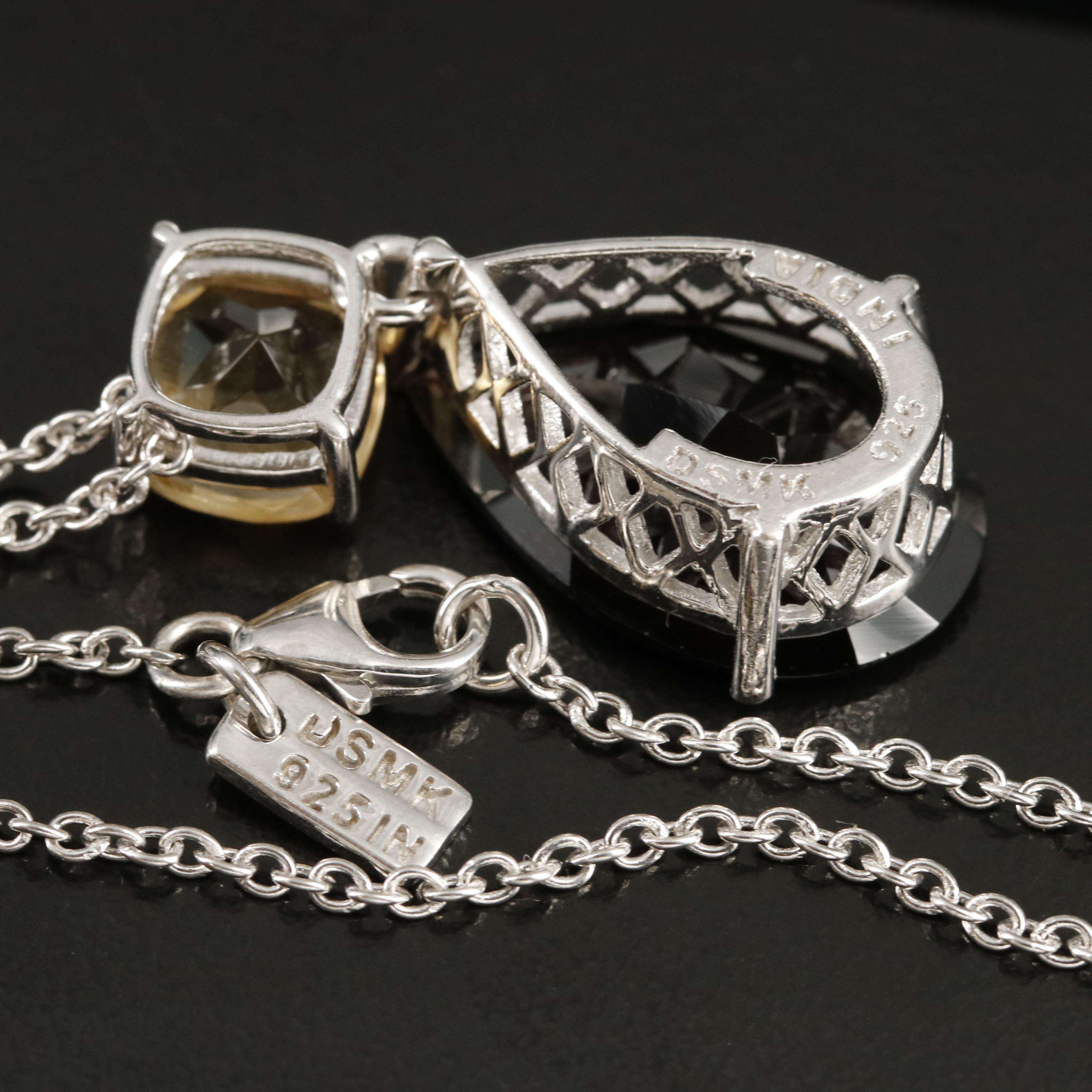 Sterling Garnet and Citrine Teardrop Pendant Necklaces