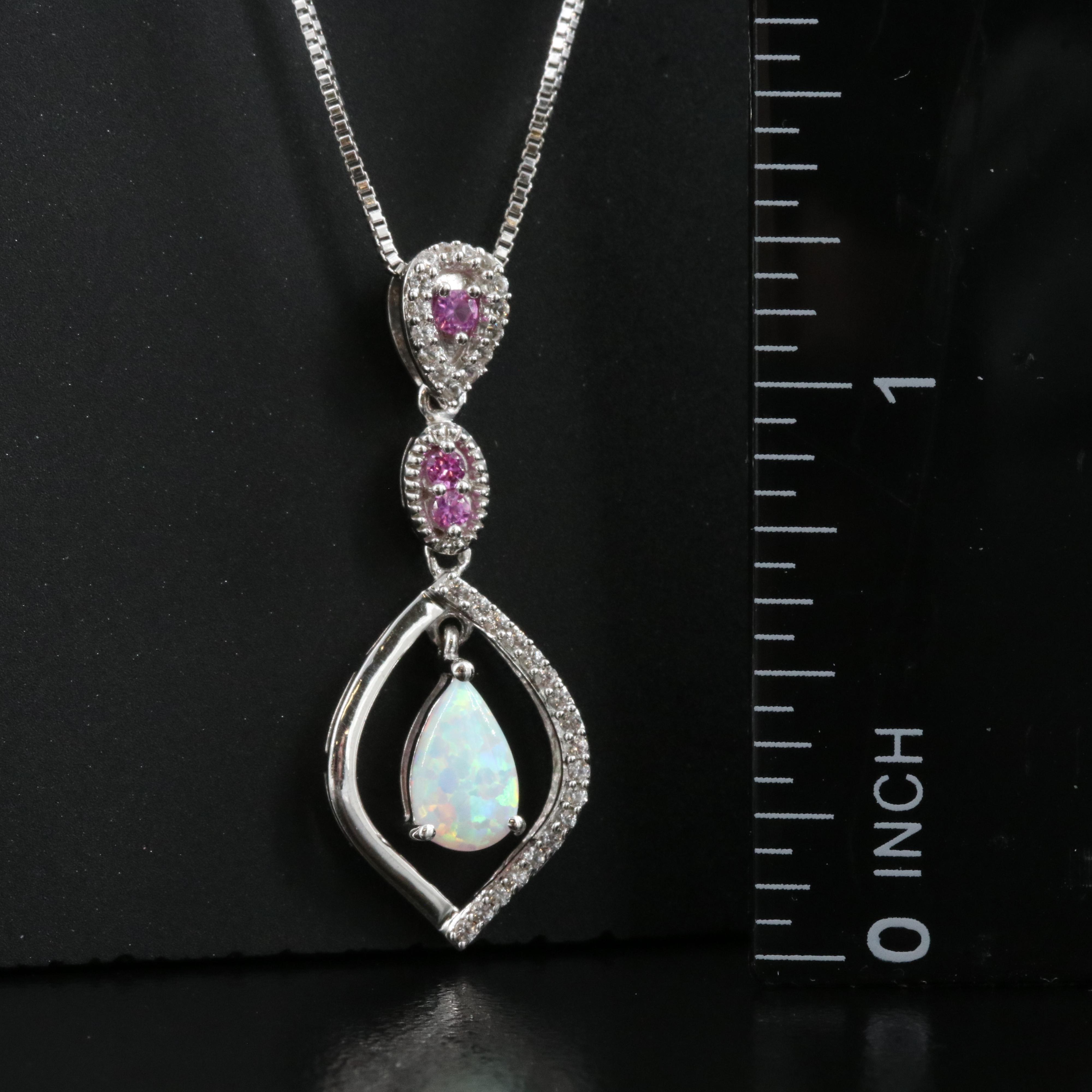 Sterling Opal and Sapphire Pendant Necklace
