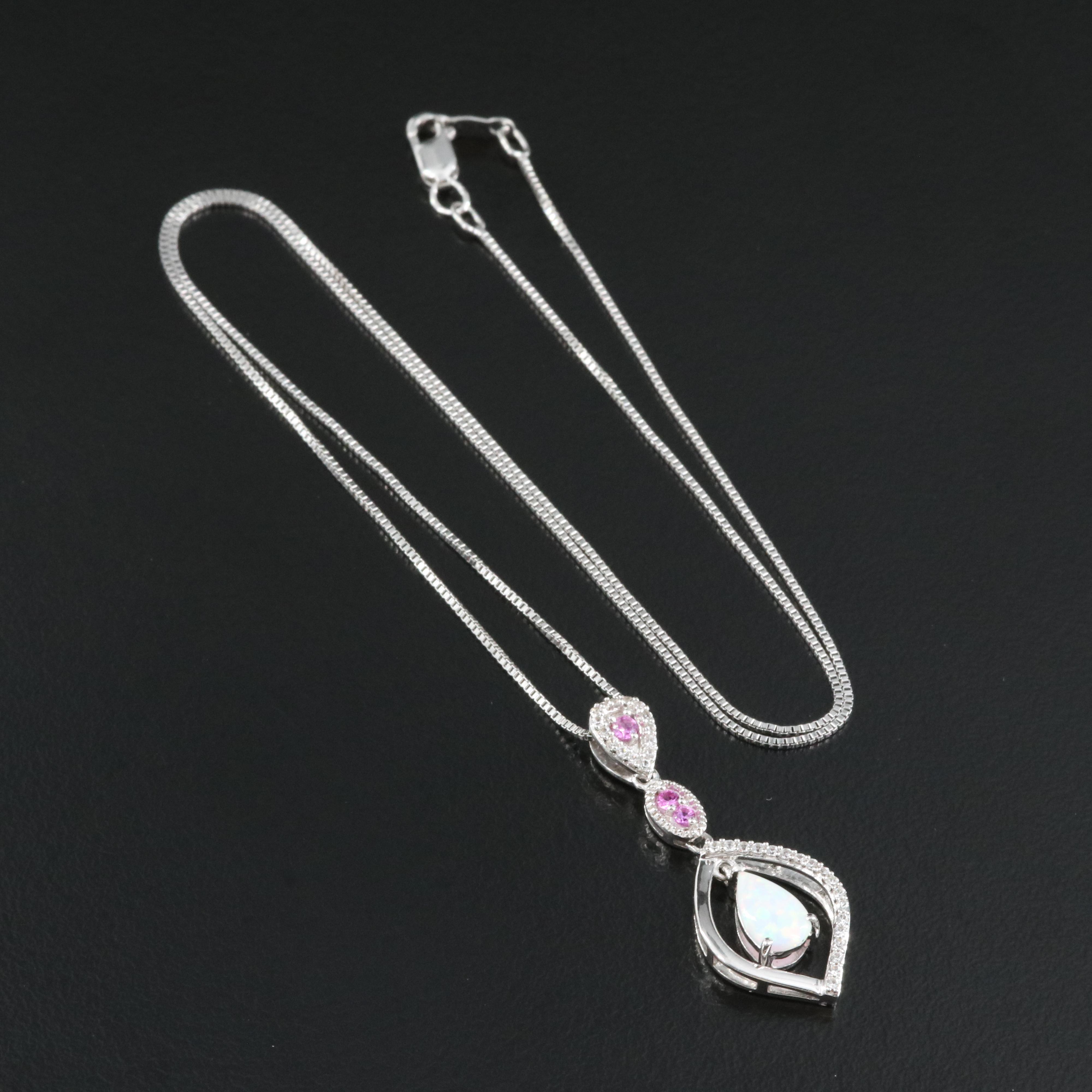 Sterling Opal and Sapphire Pendant Necklace