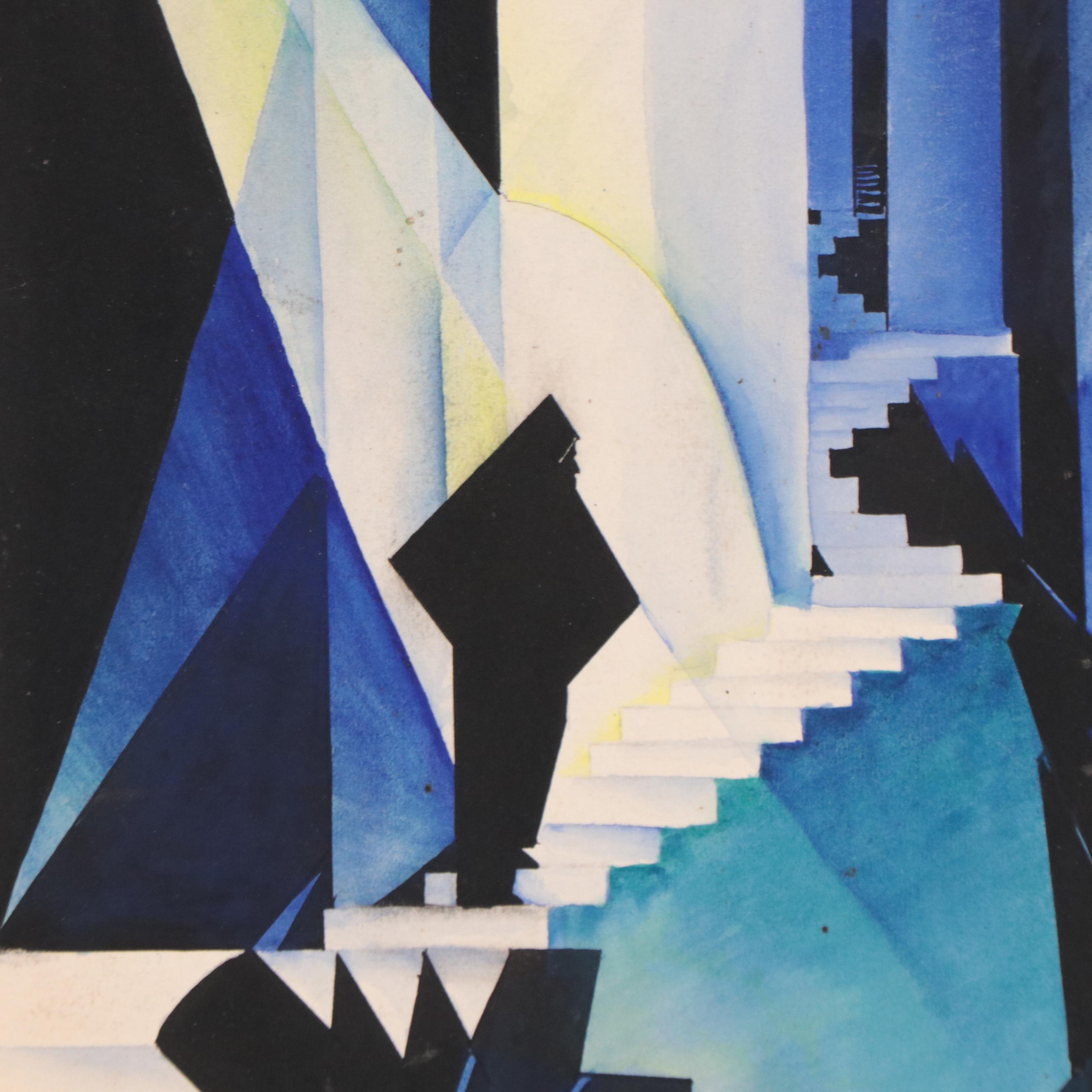 Dan Burne Jones Watercolor and Gouache Painting of Geometric Scene, 1928