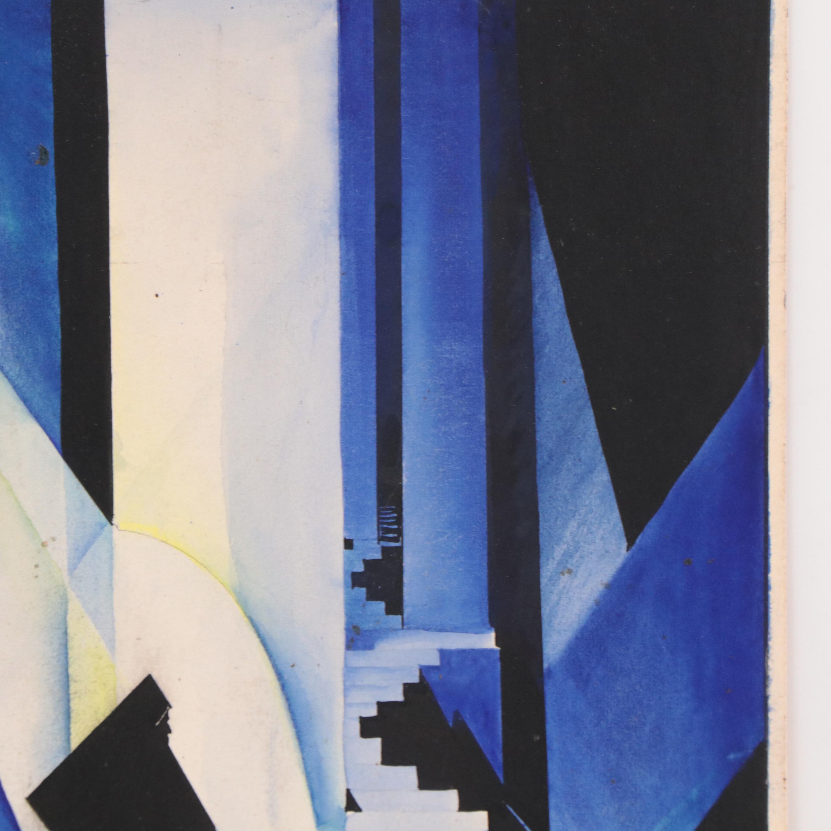 Dan Burne Jones Watercolor and Gouache Painting of Geometric Scene, 1928