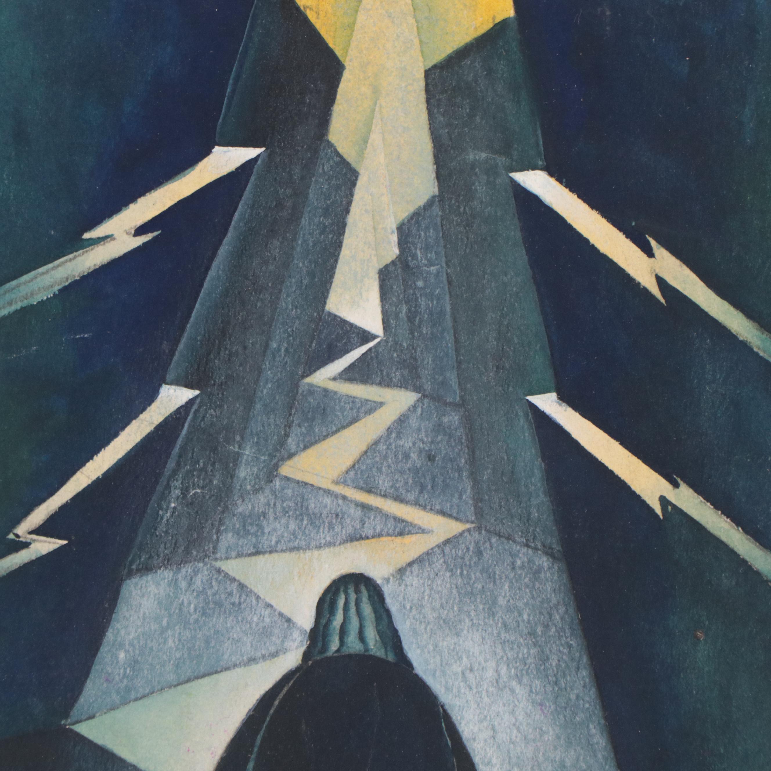 Dan Burne Jones Gouache Painting of Geometric Scene, Early 20th Century