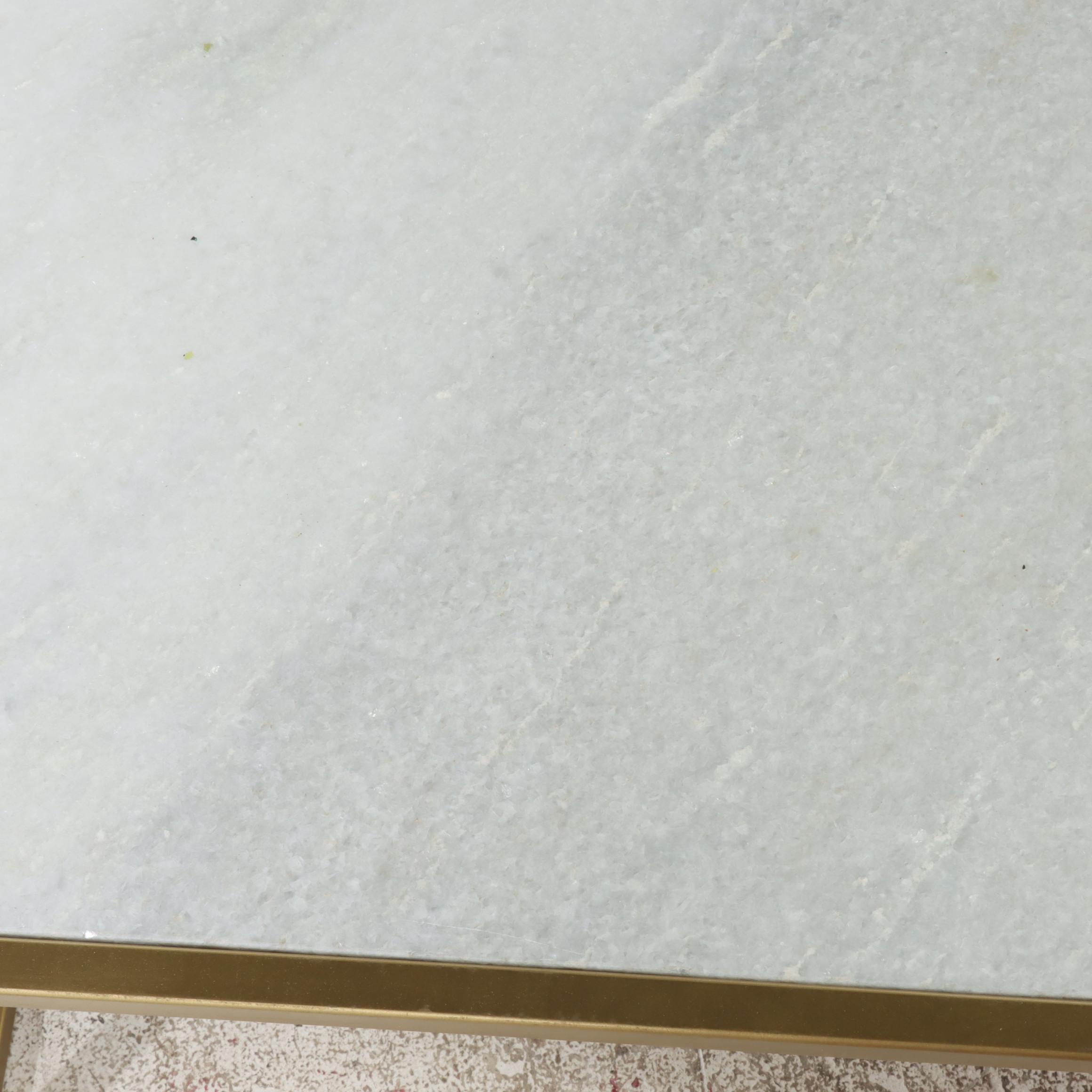 Contemporary Marble, Gold-Painted Metal and Leather Magazine Rack Side Table