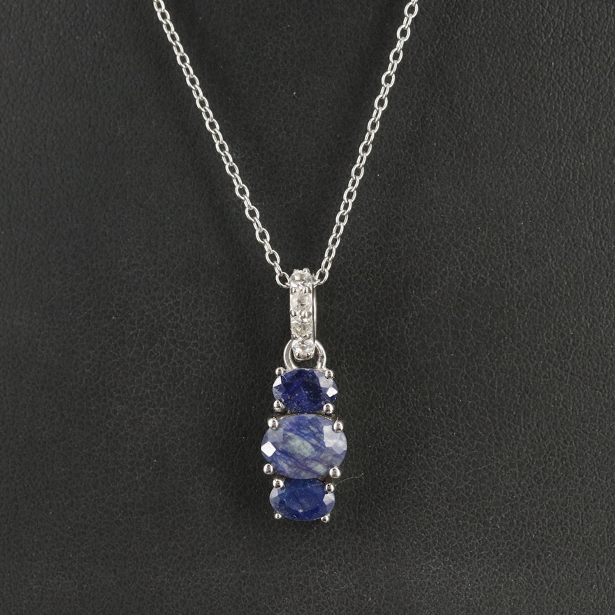 Sterling Corundum and Topaz Pendant Necklace