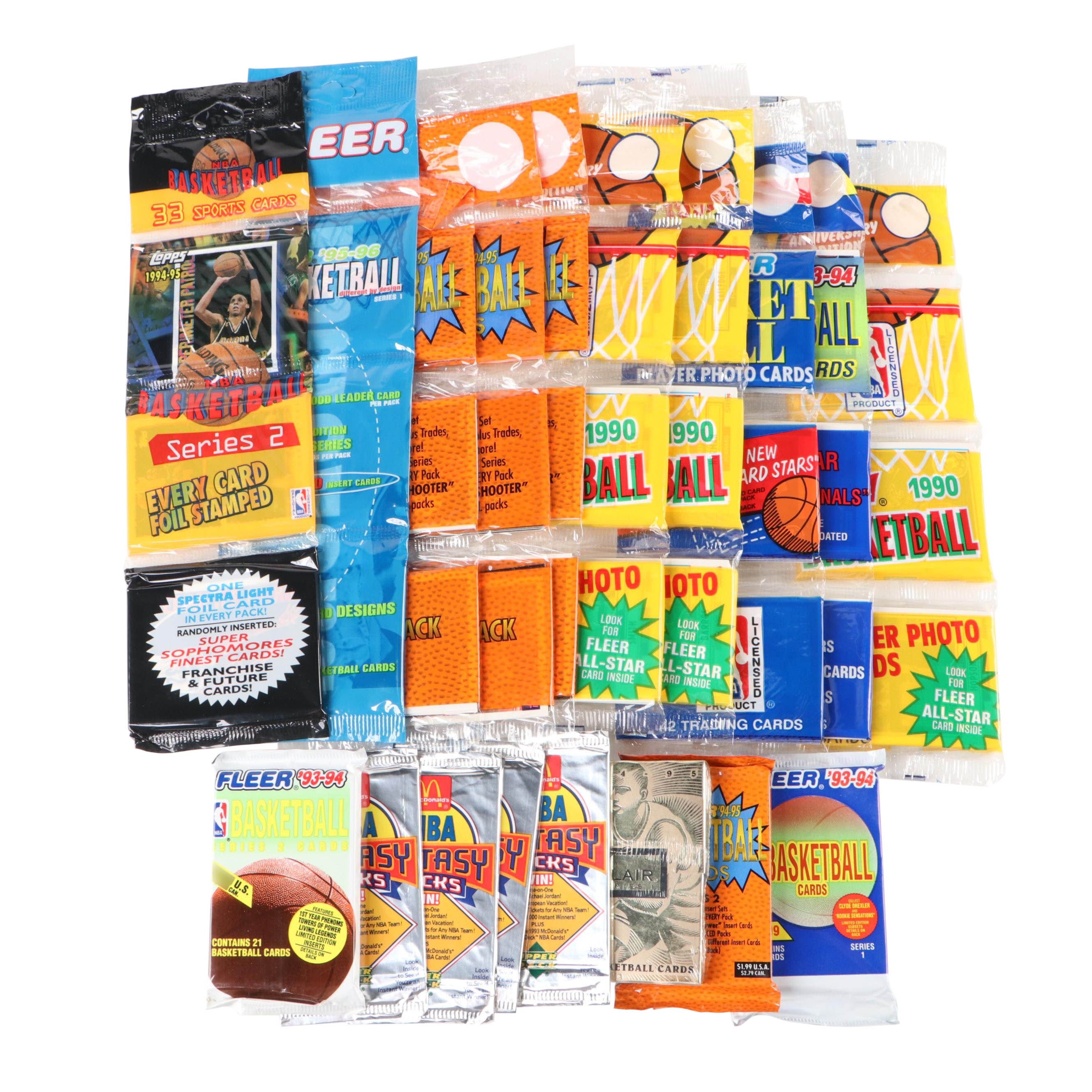 Sealed Basketball Card Packs with Fleer, Flair, Upper Deck, and Topps, 1990s