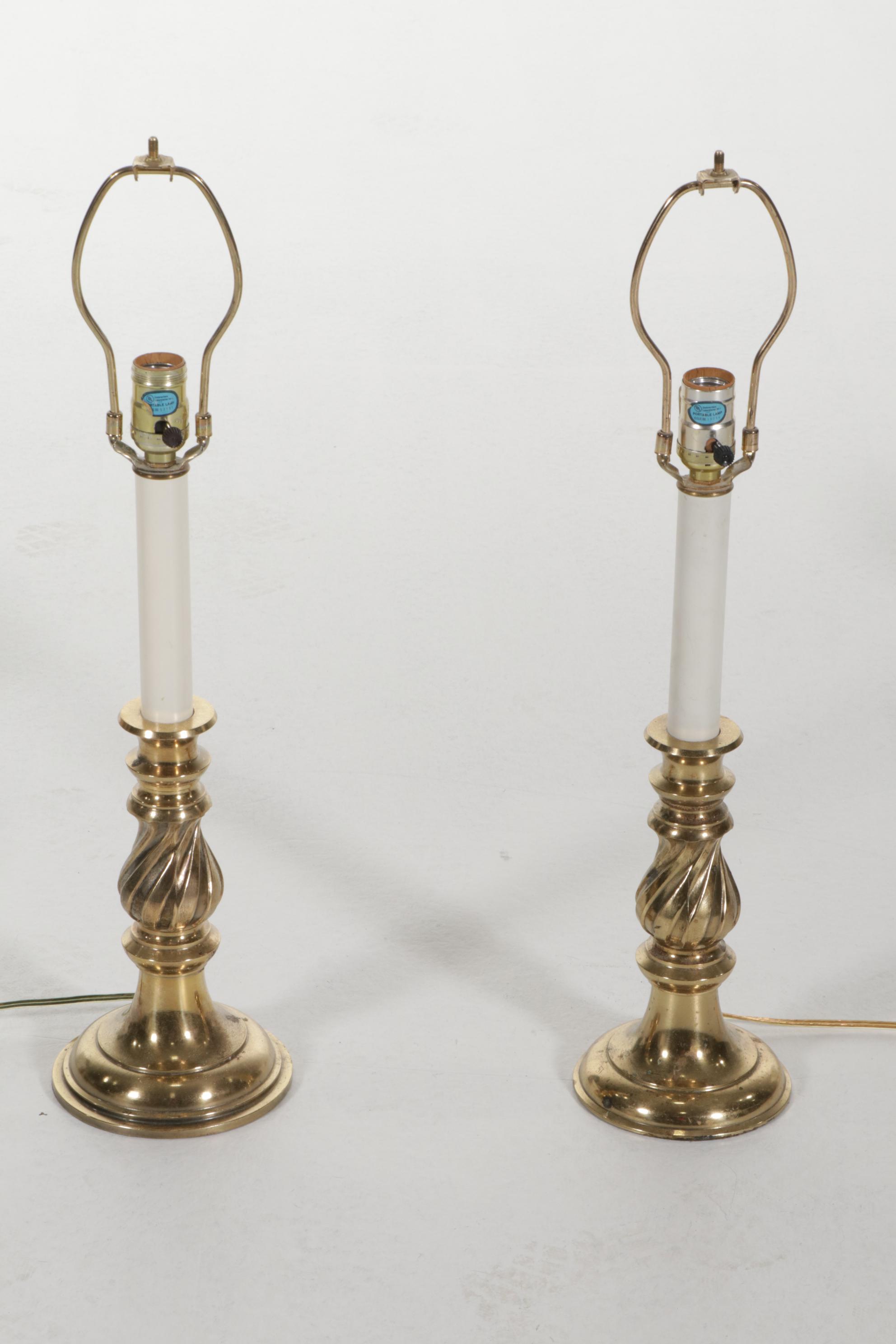 Northbrook by Stiffel Brass Lamps with Gothic Style Mirrored Wall Shelf