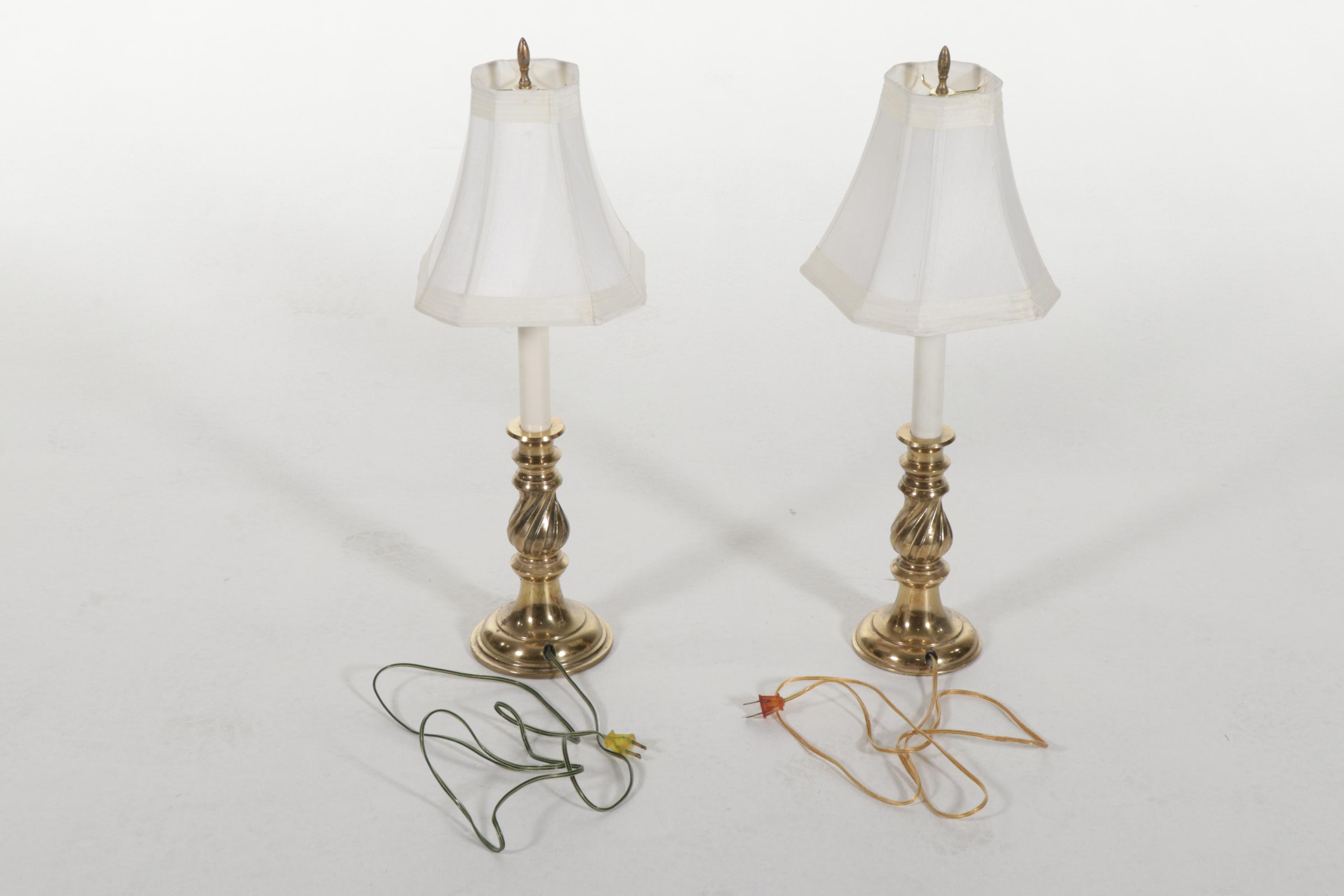 Northbrook by Stiffel Brass Lamps with Gothic Style Mirrored Wall Shelf