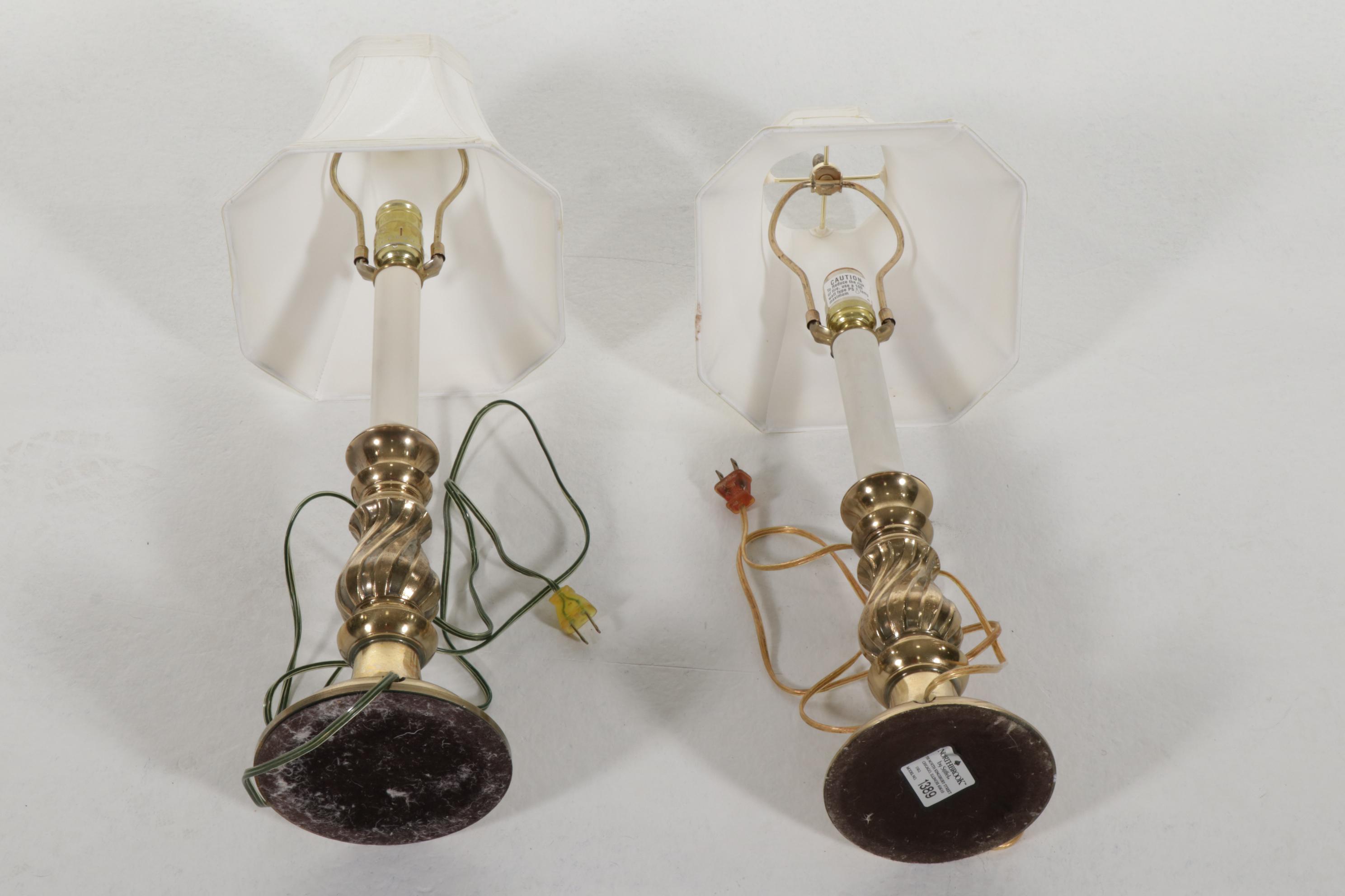 Northbrook by Stiffel Brass Lamps with Gothic Style Mirrored Wall Shelf