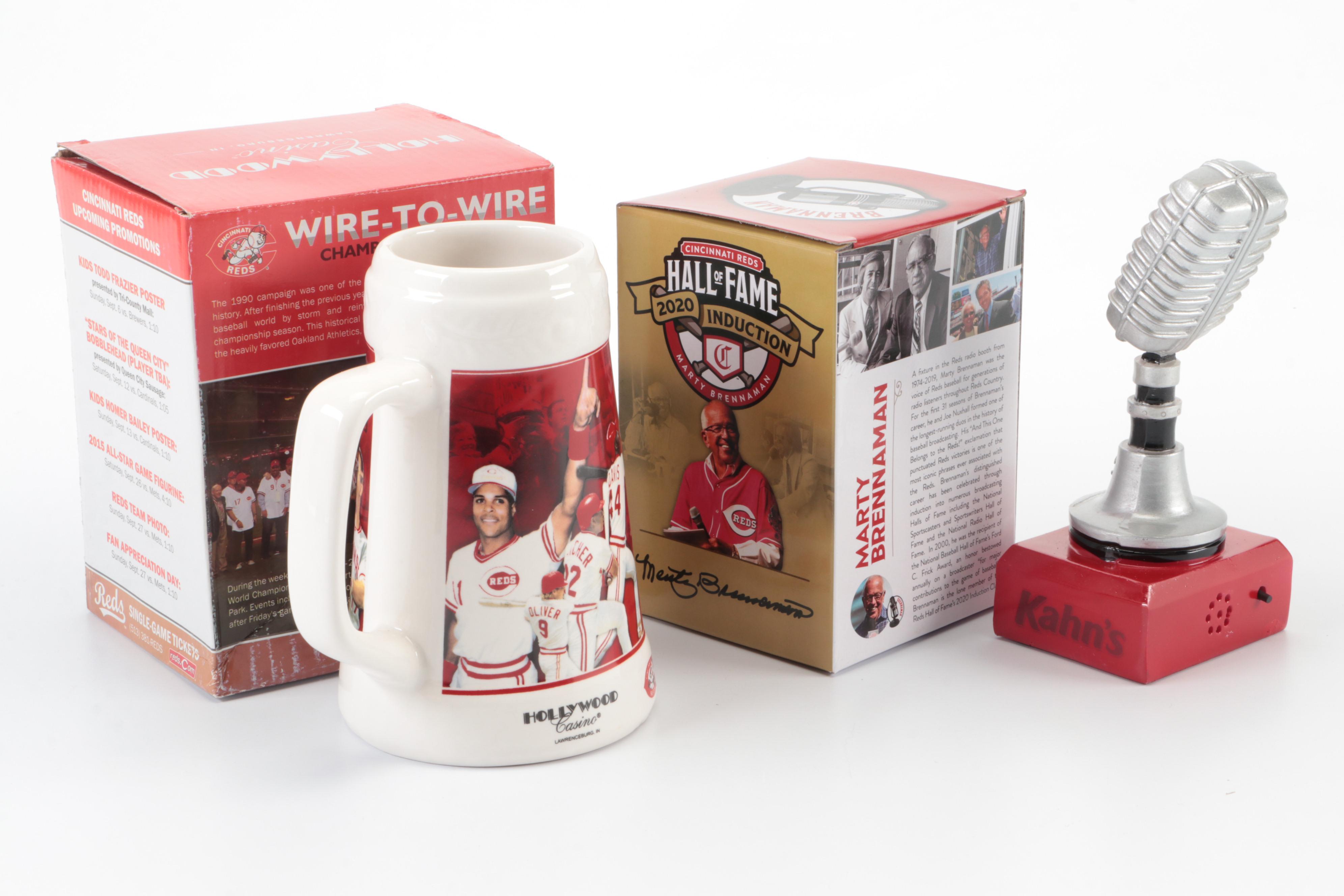 Marty Brennaman Signed Giclée with 1990 Cincinnati Reds Stein and More