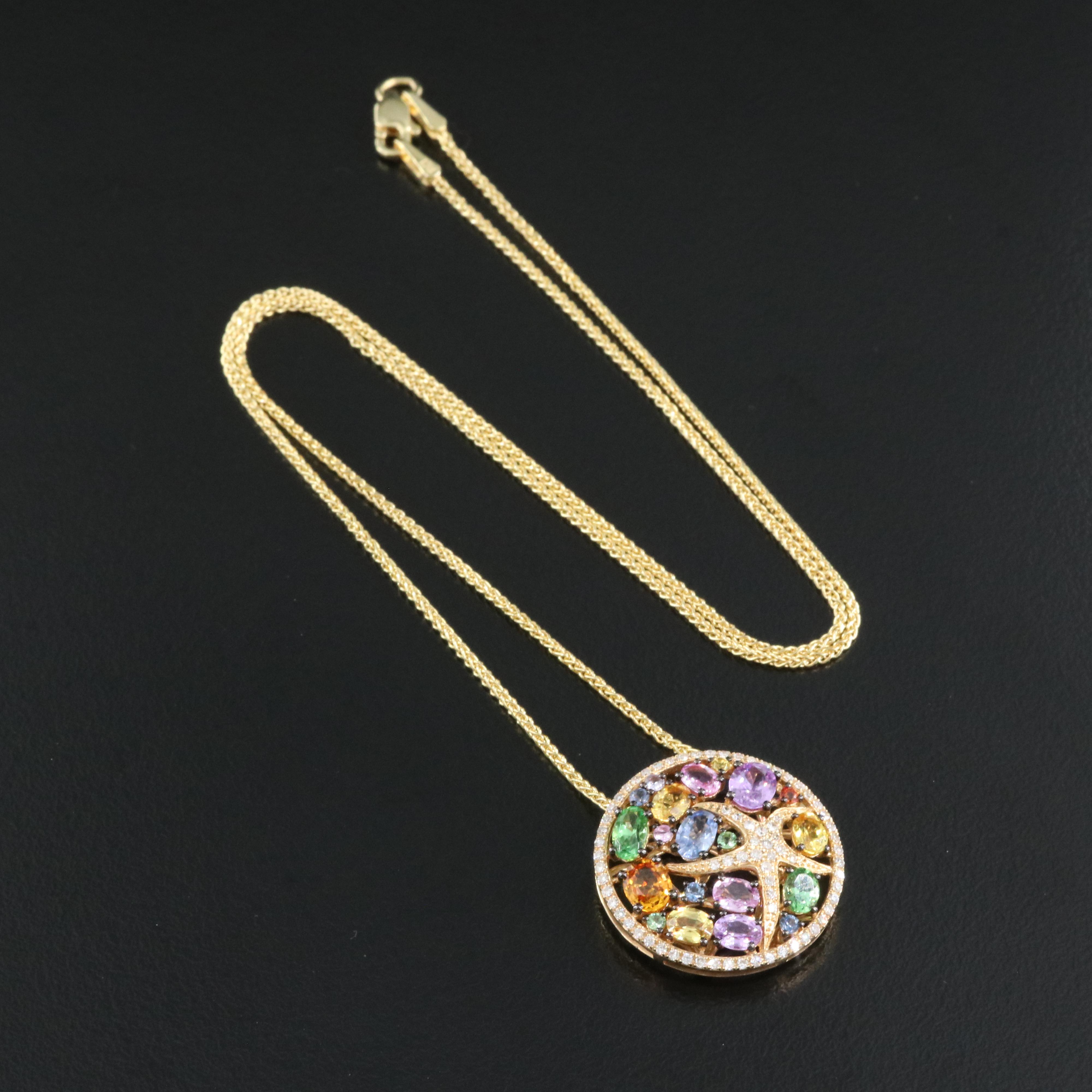 EFFY 14K Sapphire, Tsavorite and Diamond Starfish Pendant Necklace