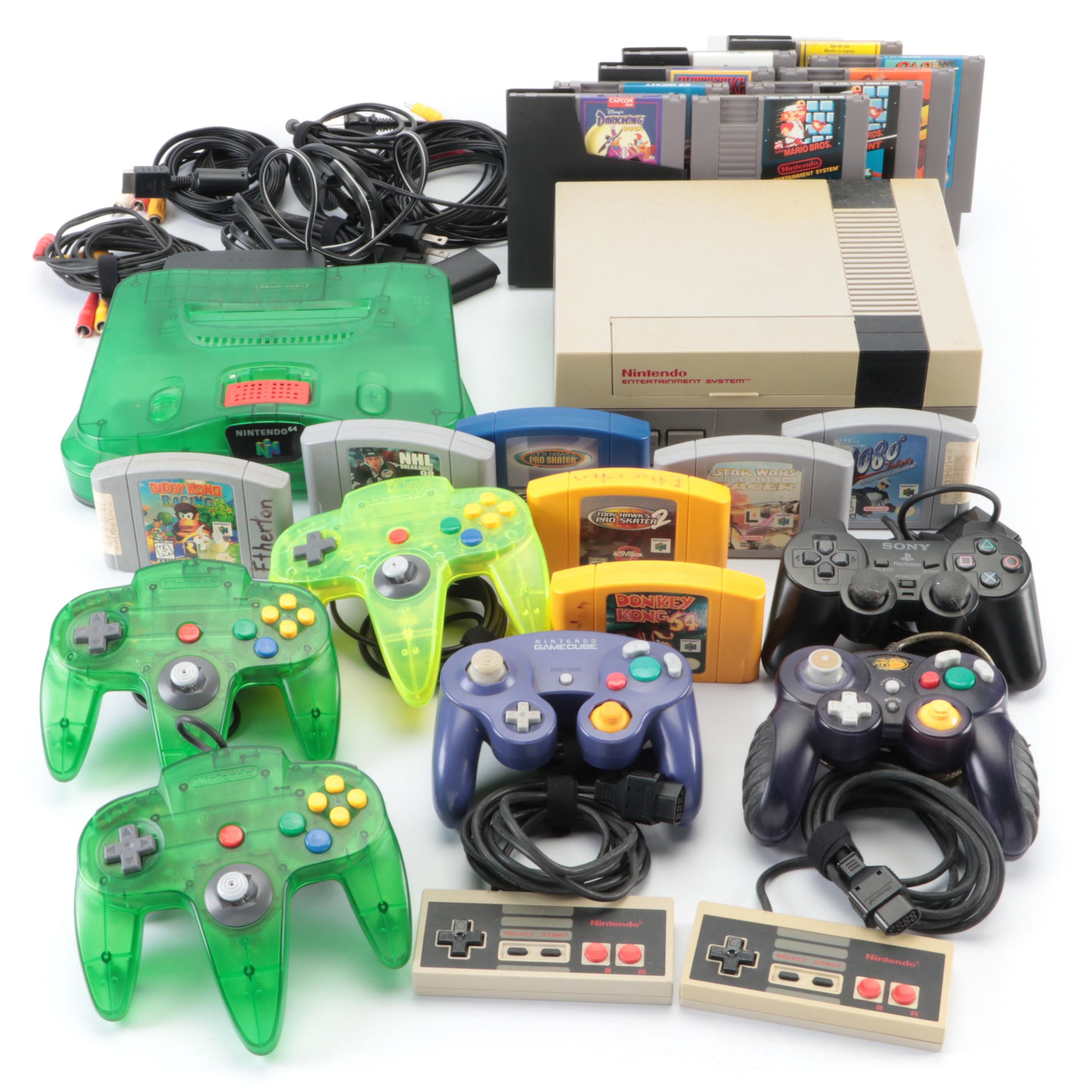 Nintendo 64 and NES Game Consoles with Games, Controllers, and More