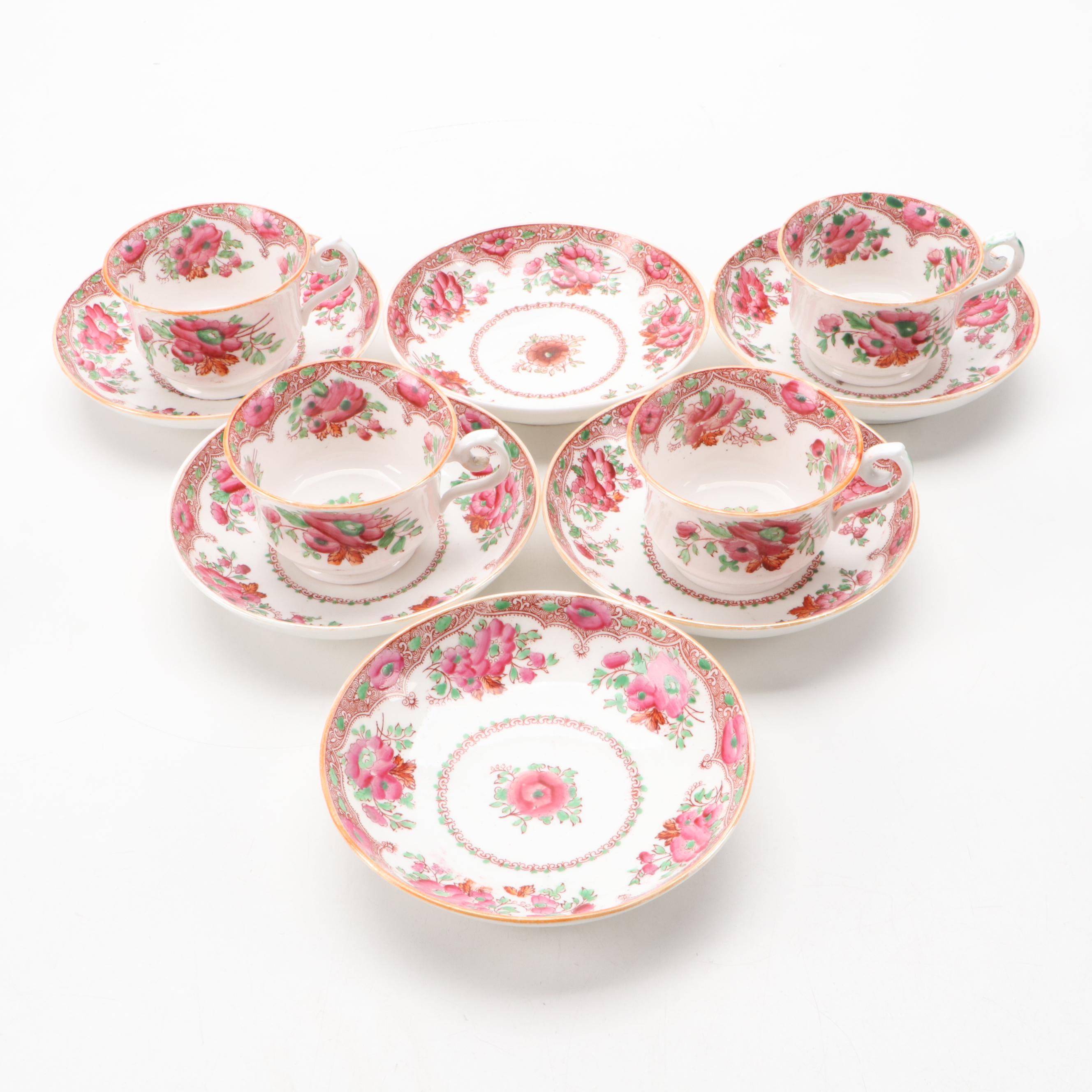 Samson Porcelain Teacups with Dresden Style Pot de Cremes and Other Tableware