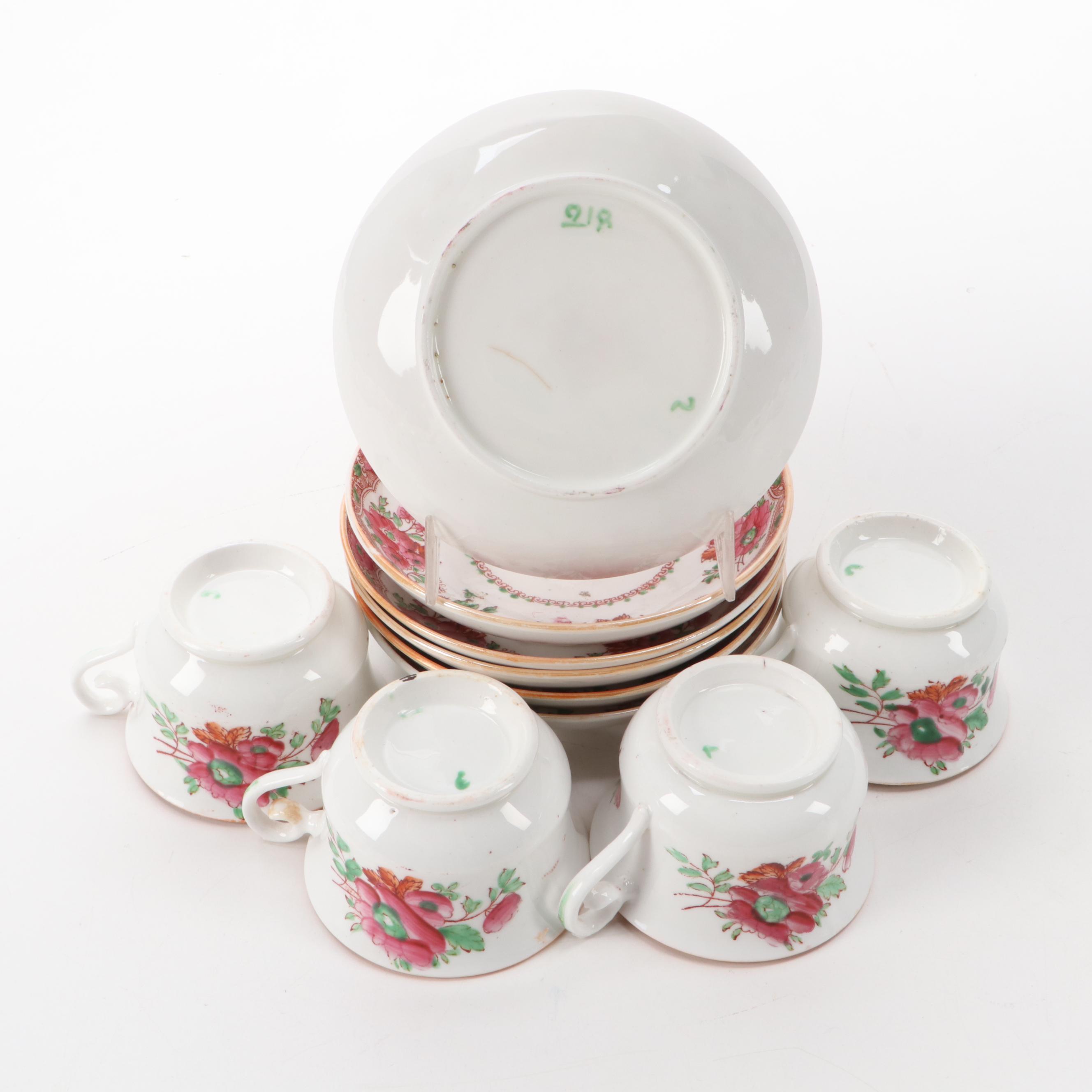 Samson Porcelain Teacups with Dresden Style Pot de Cremes and Other Tableware
