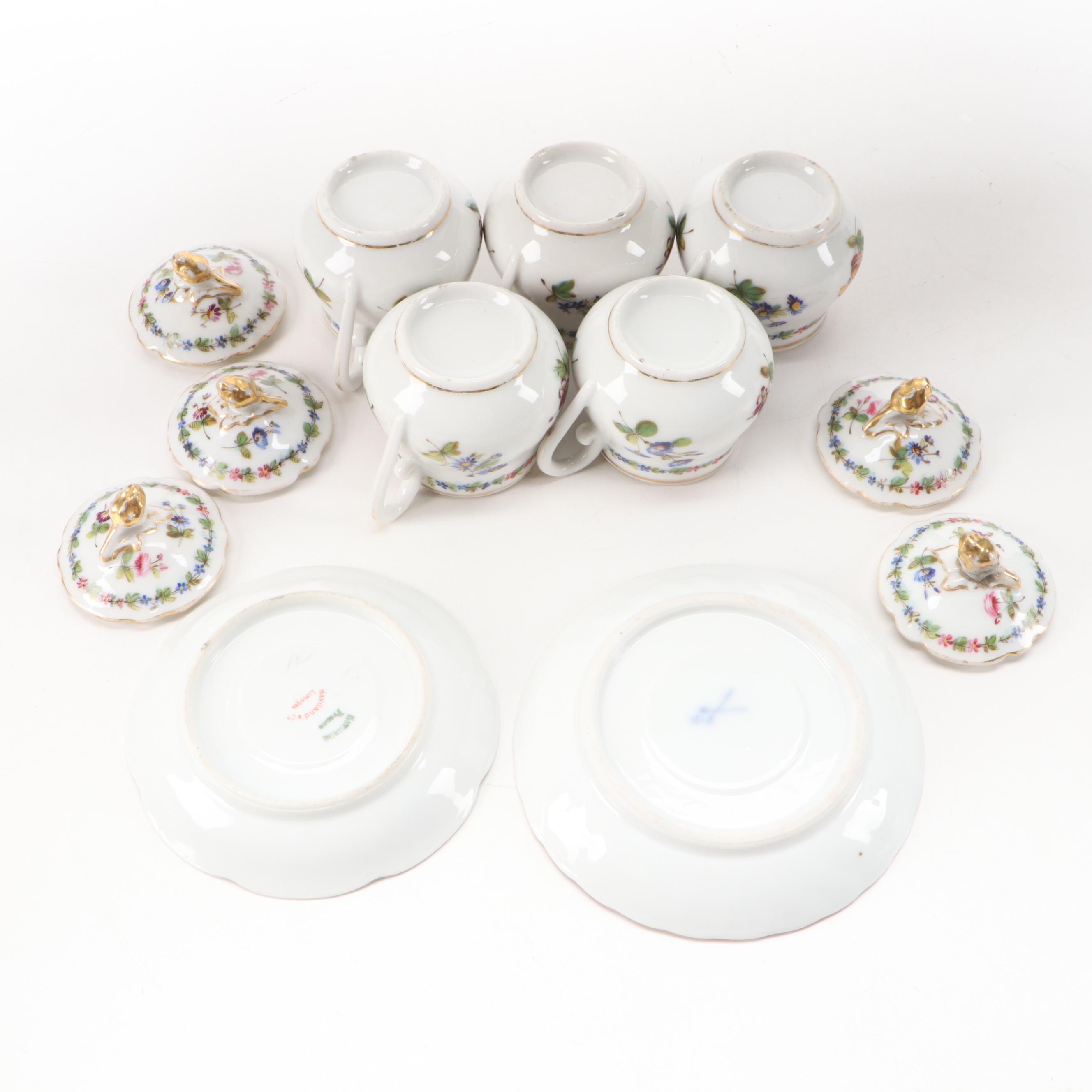 Samson Porcelain Teacups with Dresden Style Pot de Cremes and Other Tableware