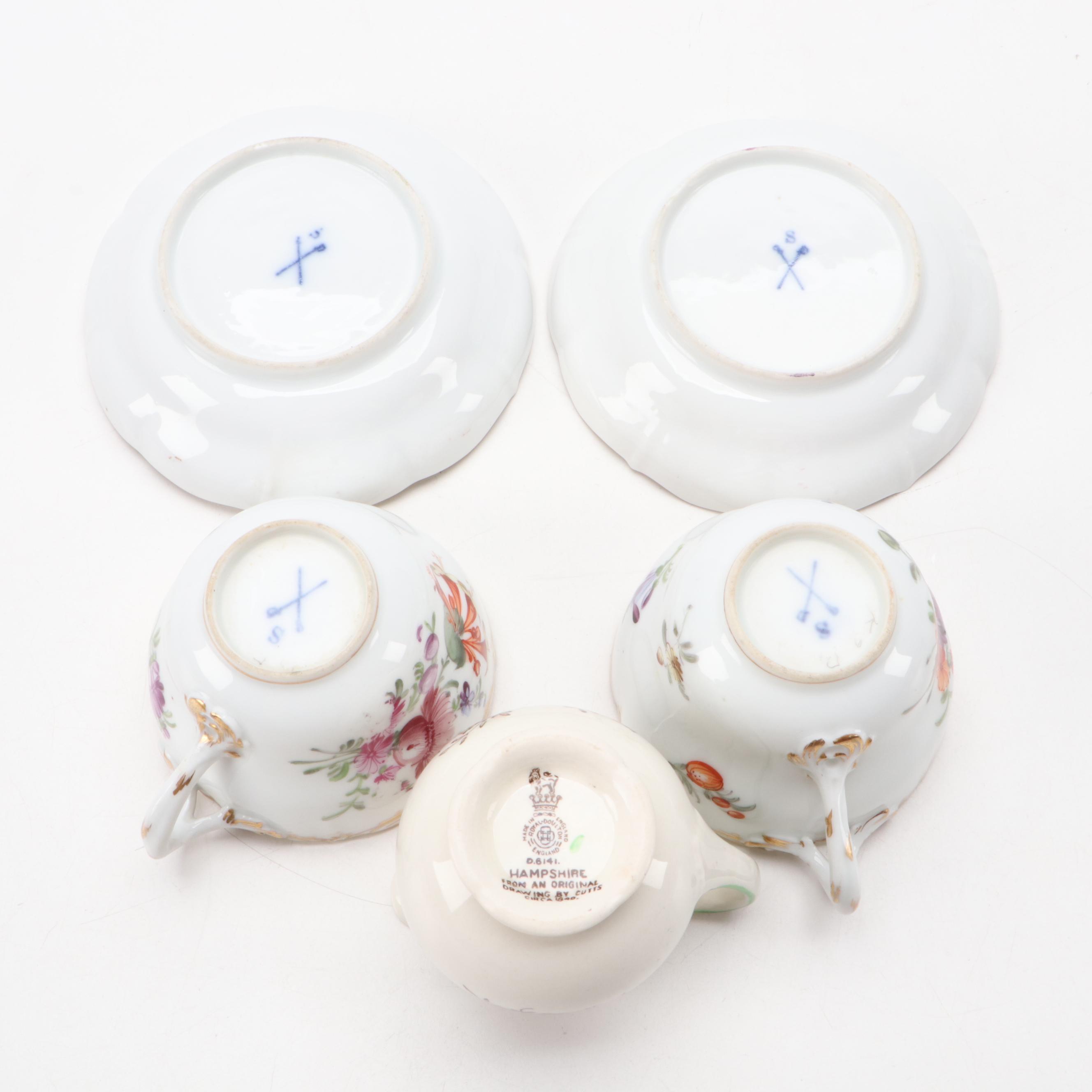 Samson Porcelain Teacups with Dresden Style Pot de Cremes and Other Tableware