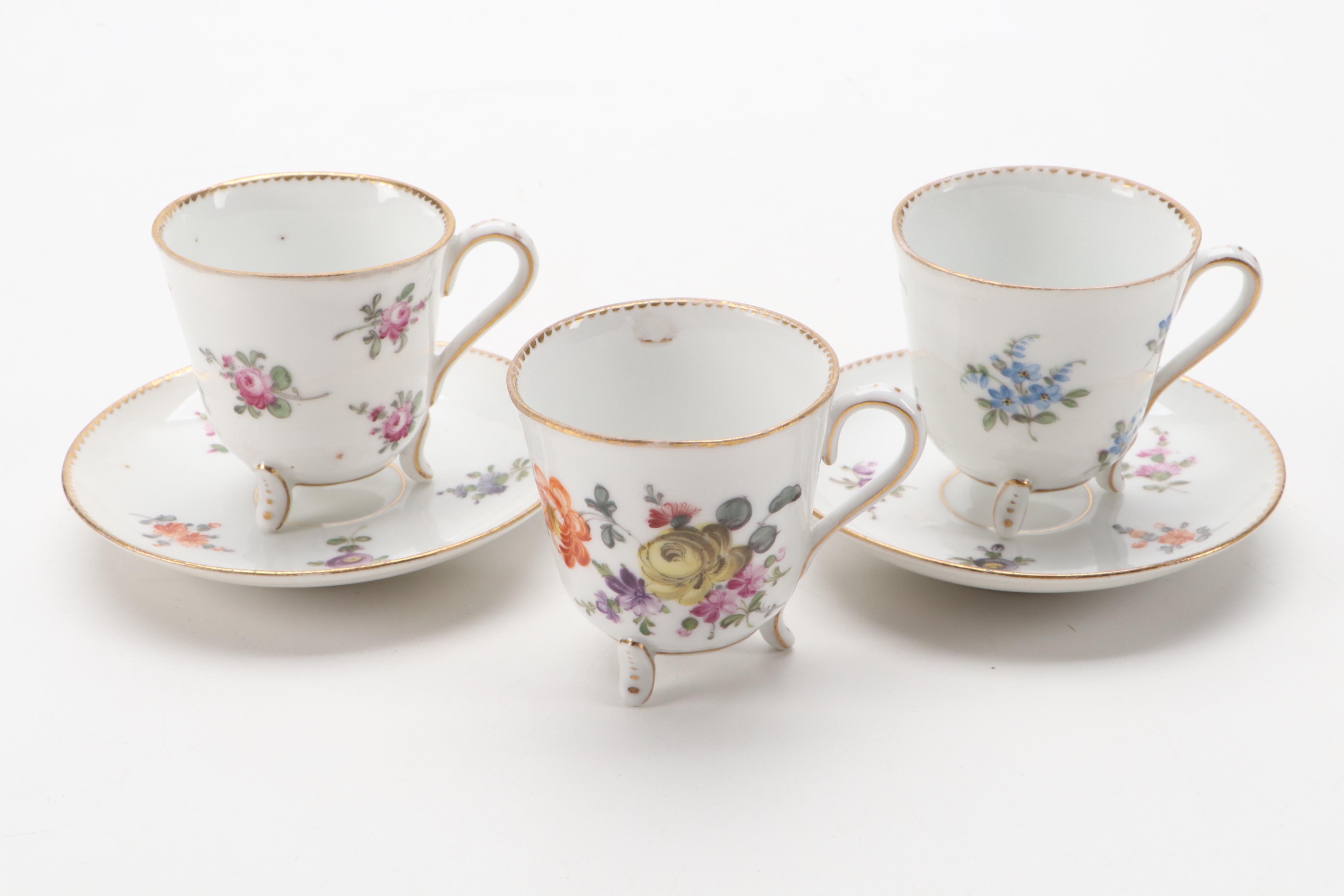 Samson Porcelain Teacups with Dresden Style Pot de Cremes and Other Tableware