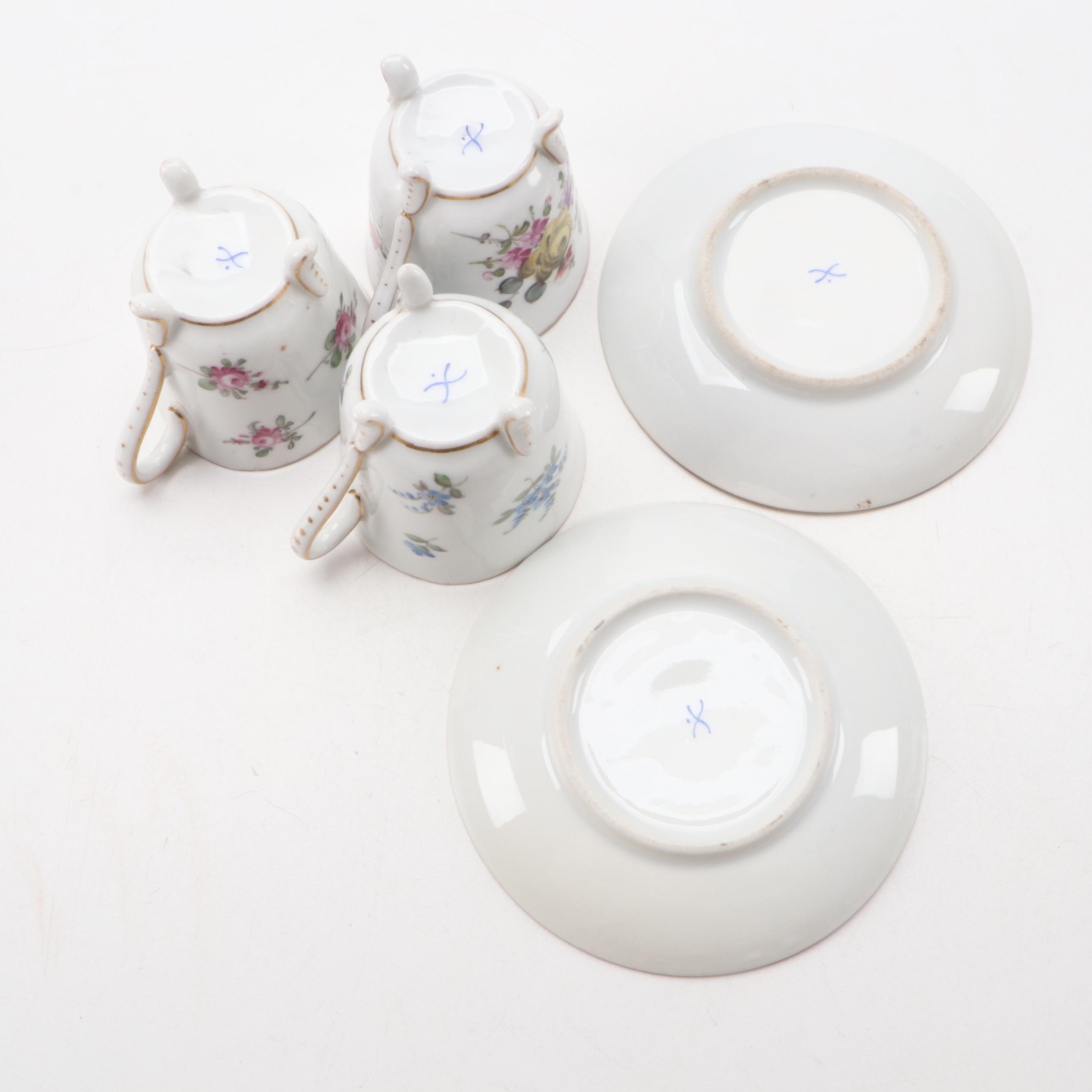 Samson Porcelain Teacups with Dresden Style Pot de Cremes and Other Tableware