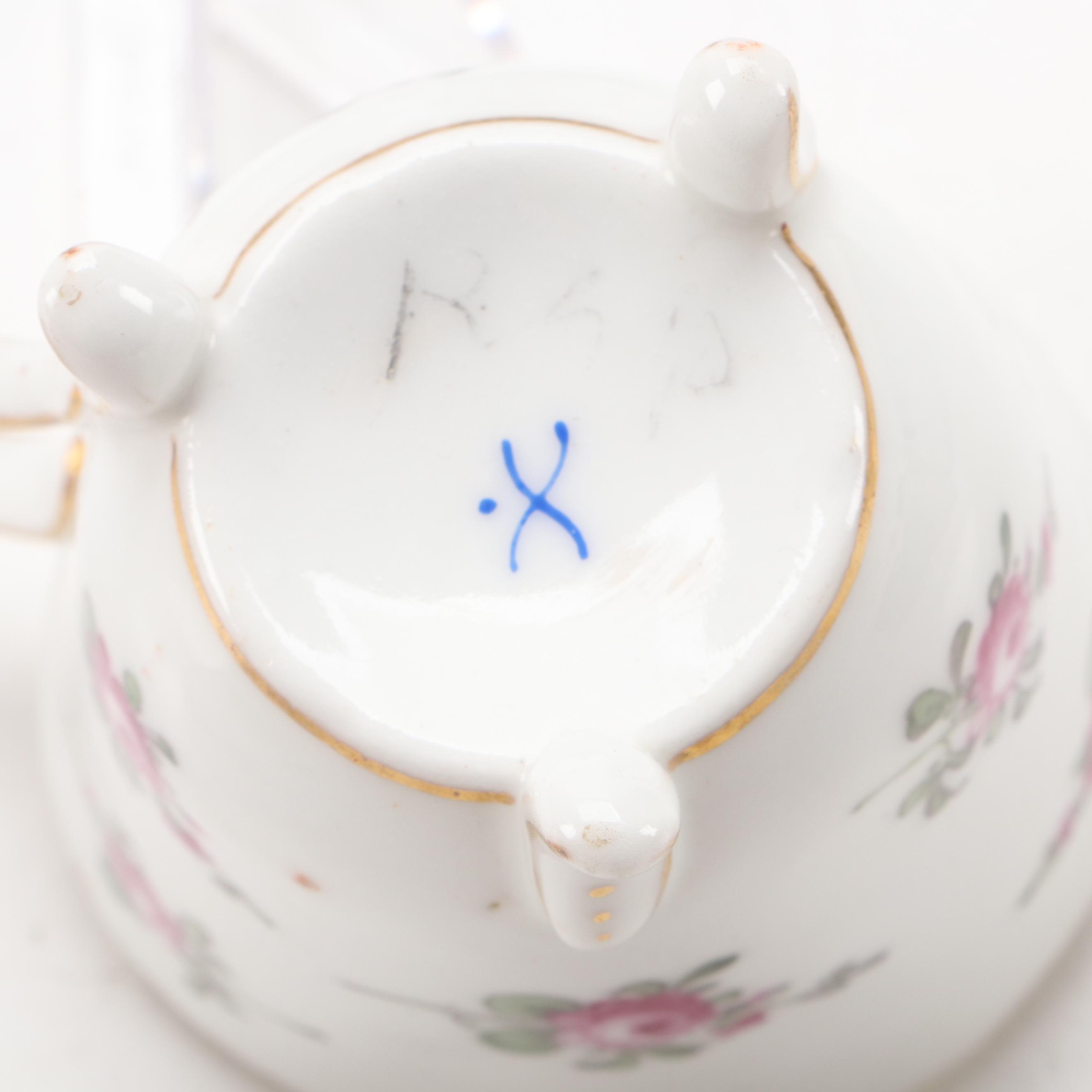 Samson Porcelain Teacups with Dresden Style Pot de Cremes and Other Tableware