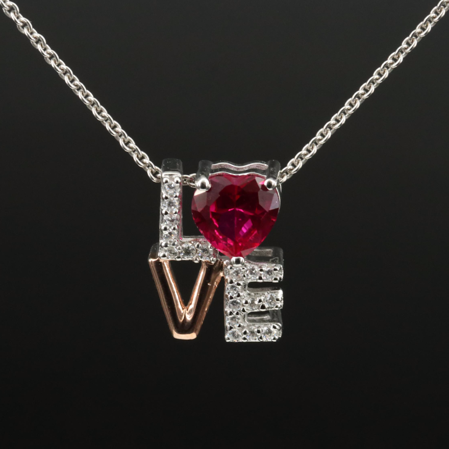 Sterling Ruby and Cubic Zirconia "Love" Necklace
