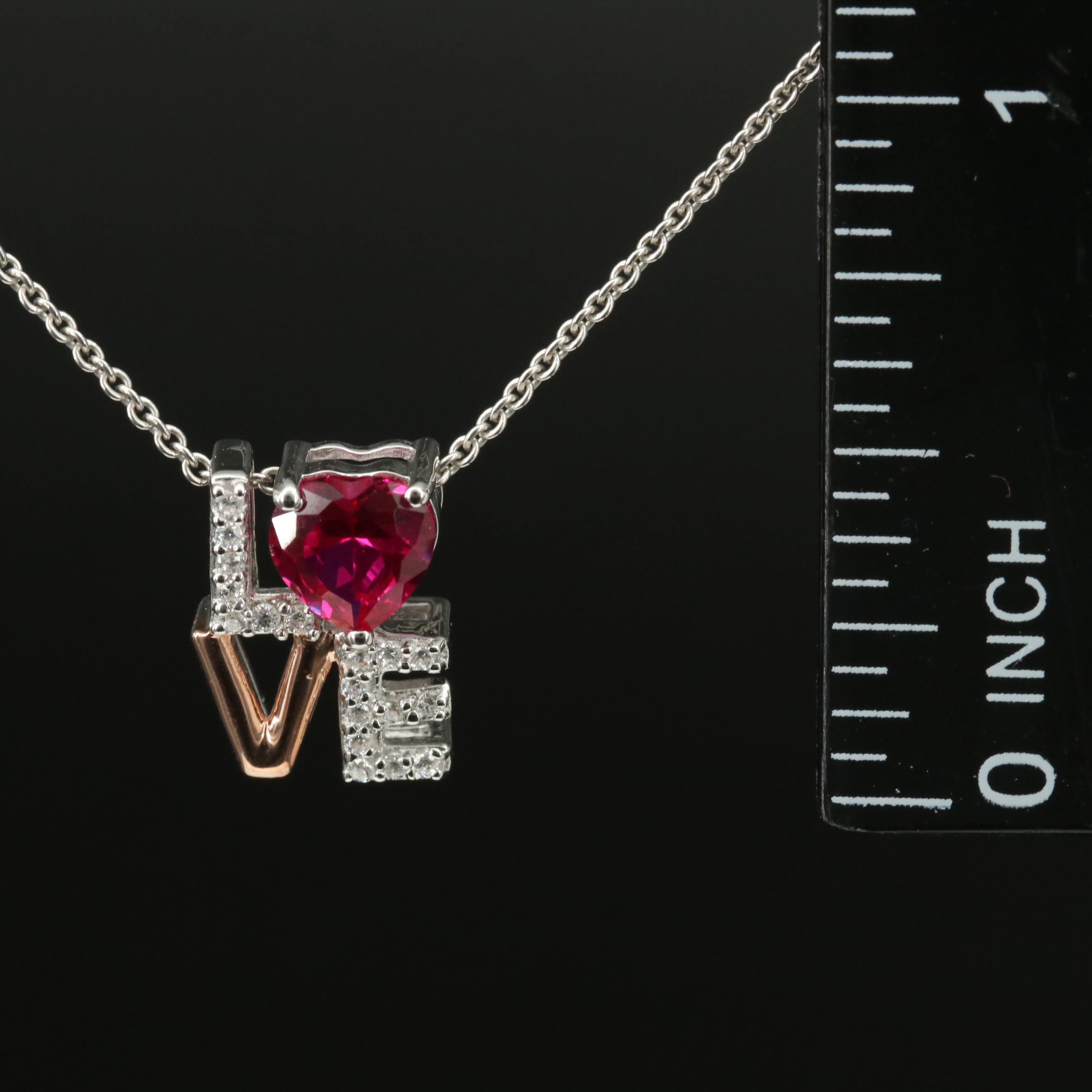 Sterling Ruby and Cubic Zirconia "Love" Necklace