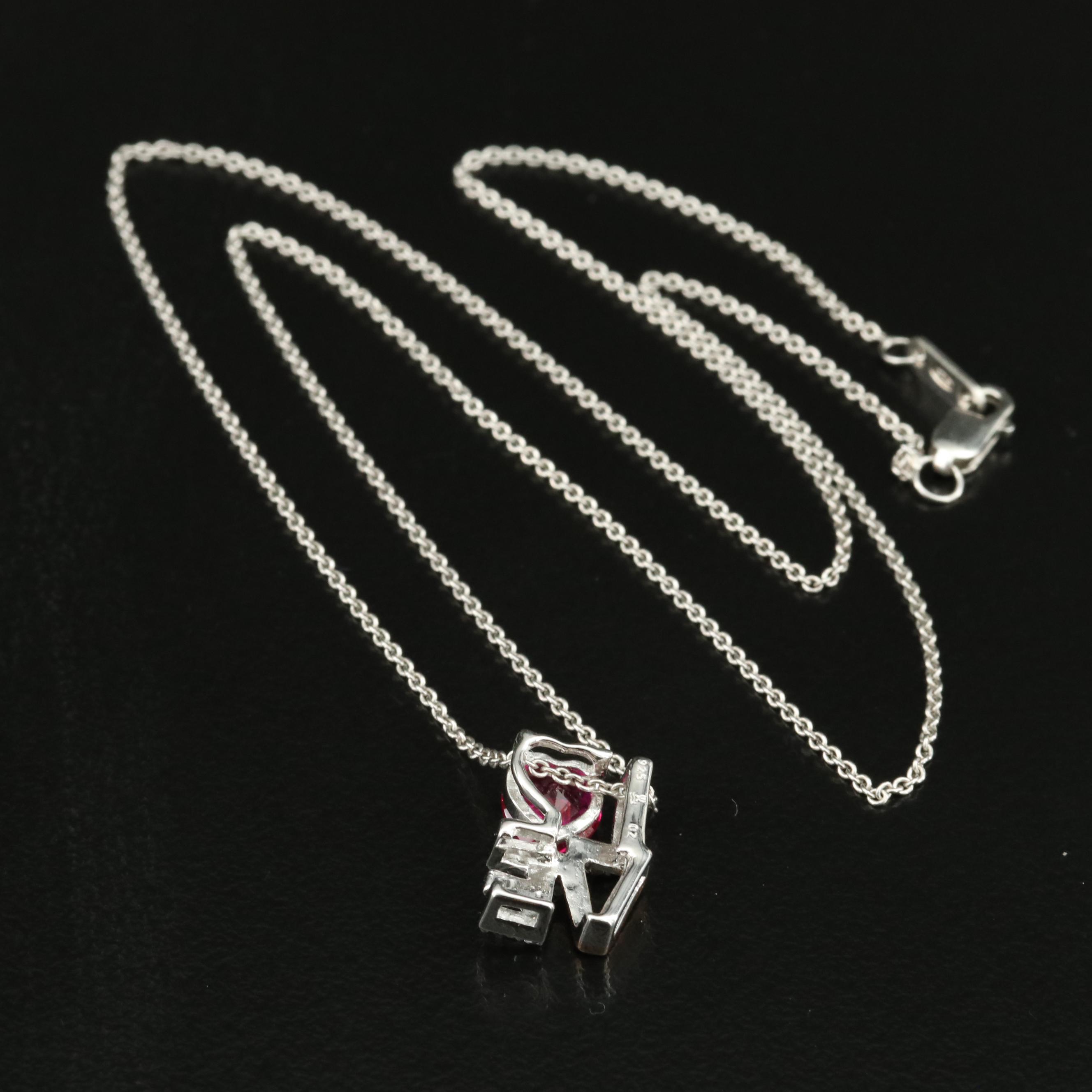 Sterling Ruby and Cubic Zirconia "Love" Necklace
