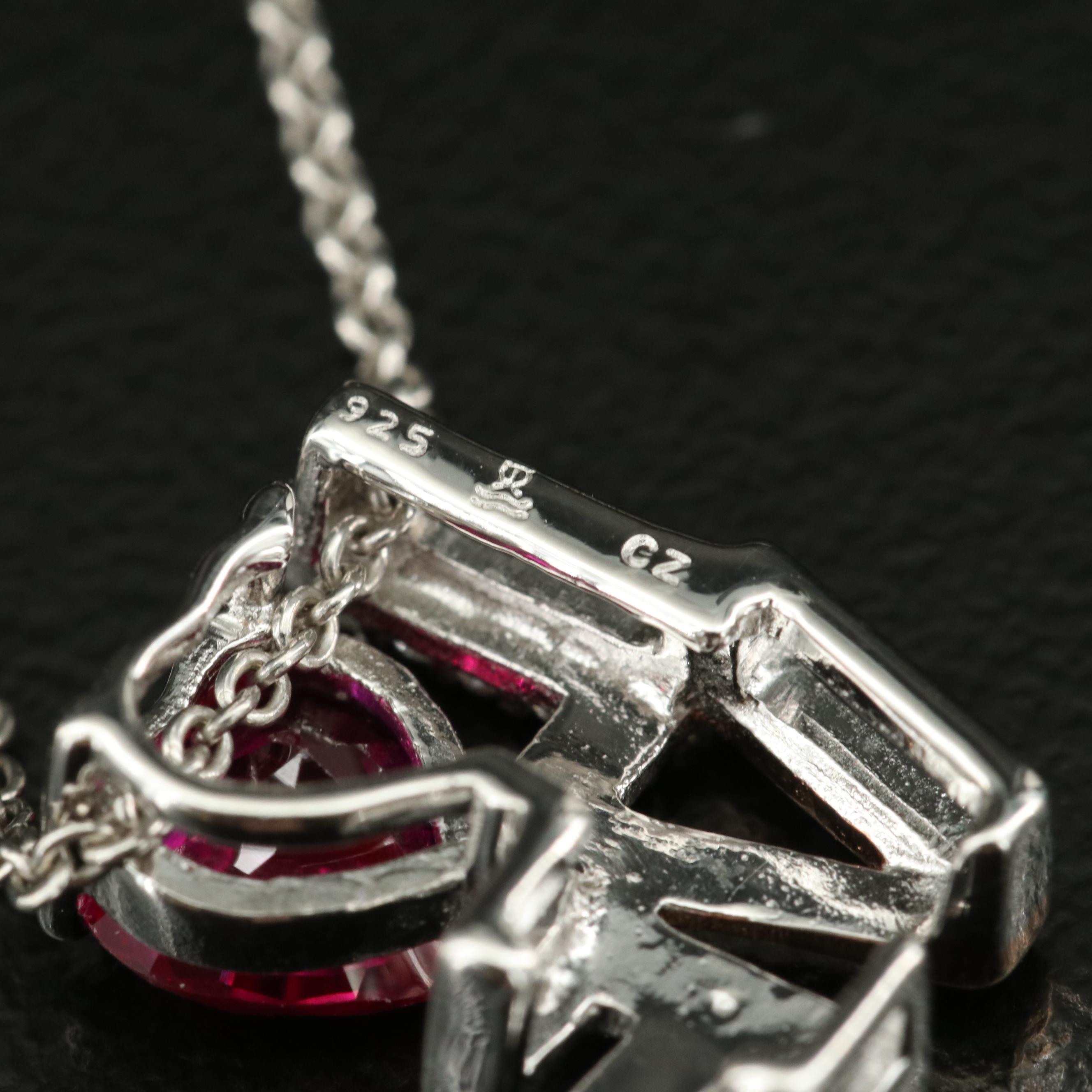 Sterling Ruby and Cubic Zirconia "Love" Necklace