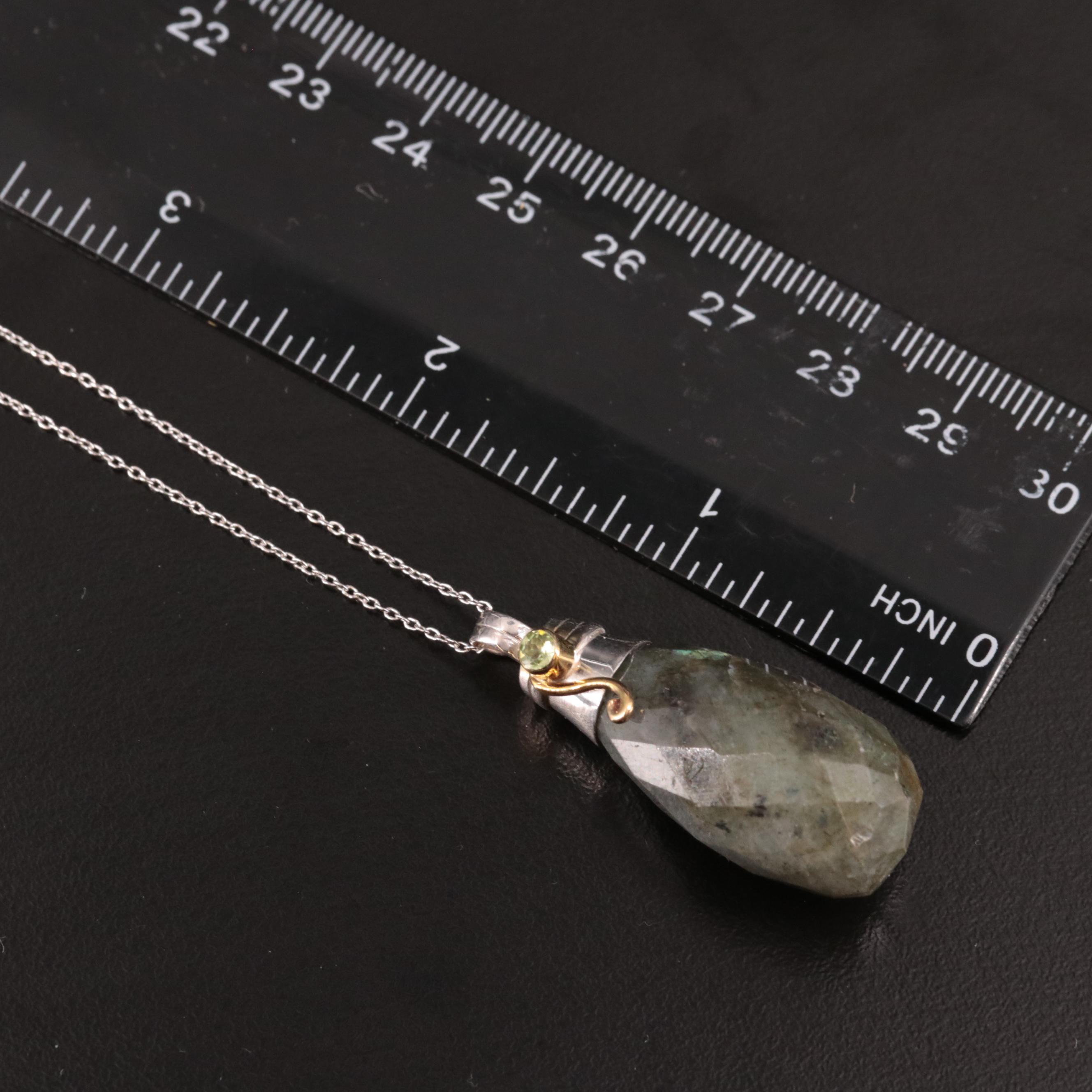 Sterling Labradorite and Peridot Teardrop Pendant Necklace