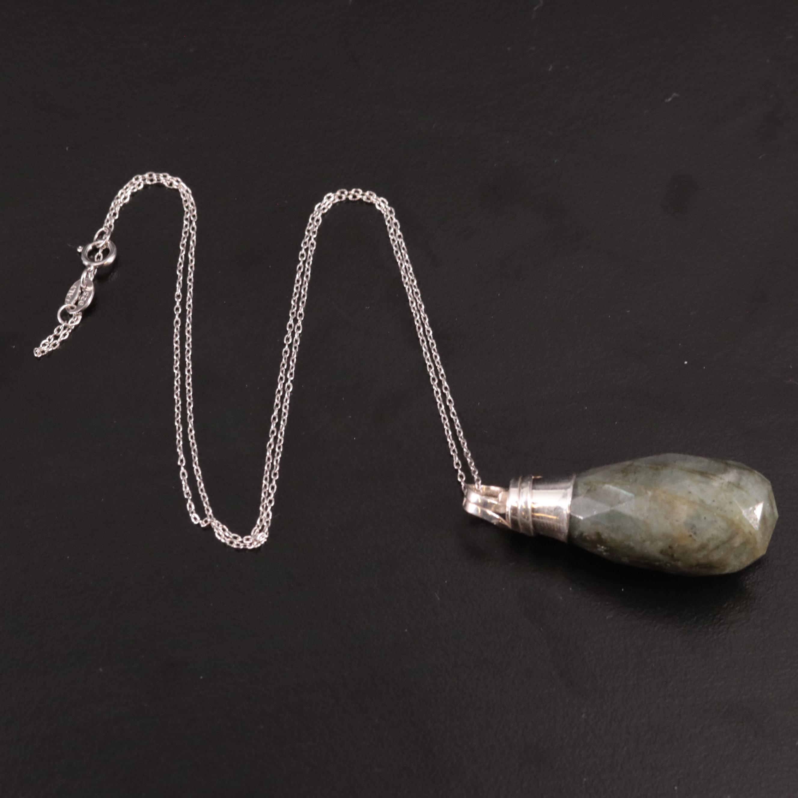 Sterling Labradorite and Peridot Teardrop Pendant Necklace
