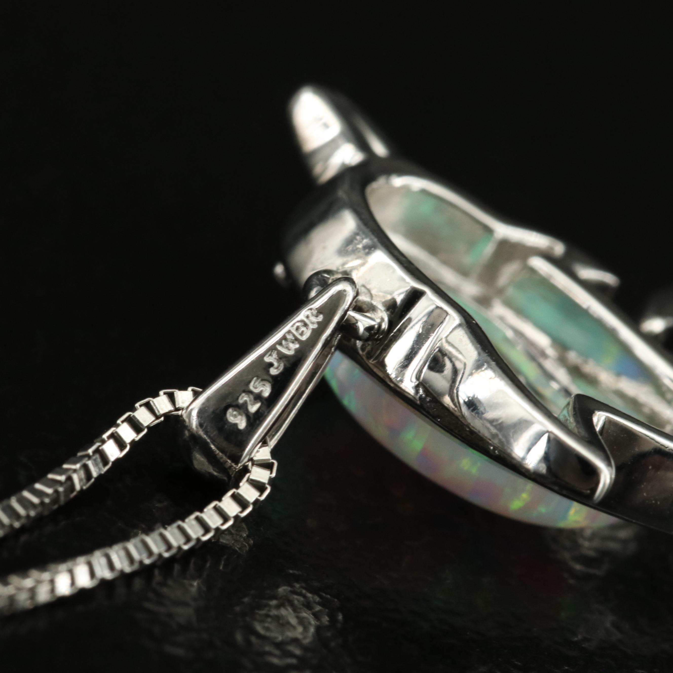 Sterling Opal and Sapphire Dolphin Pendant Necklace