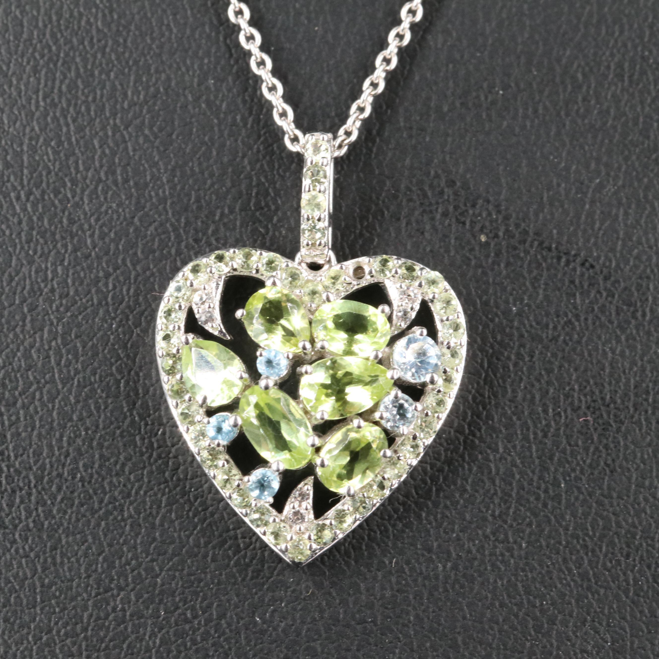 Sterling Peridot Heart Pendant Necklace