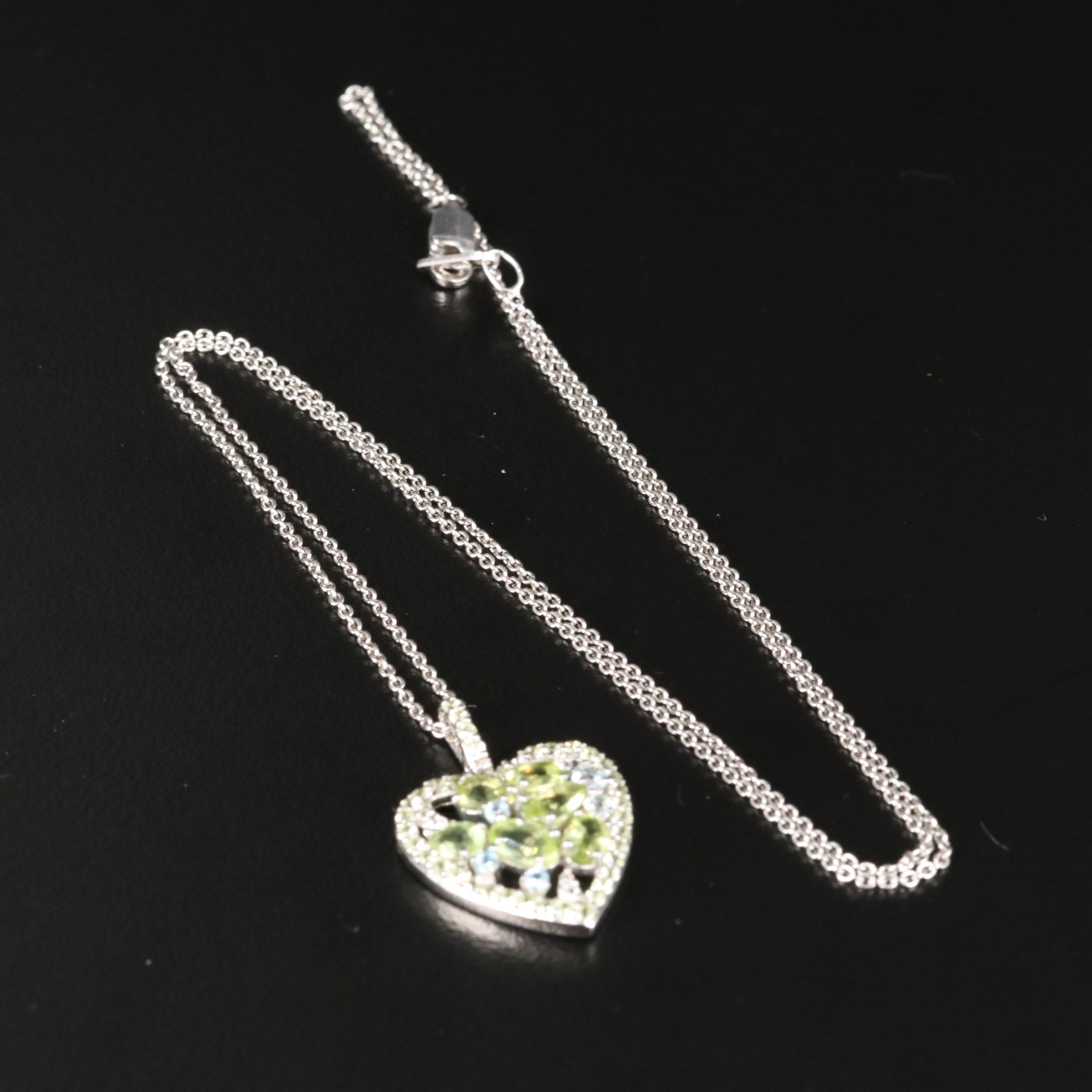 Sterling Peridot Heart Pendant Necklace