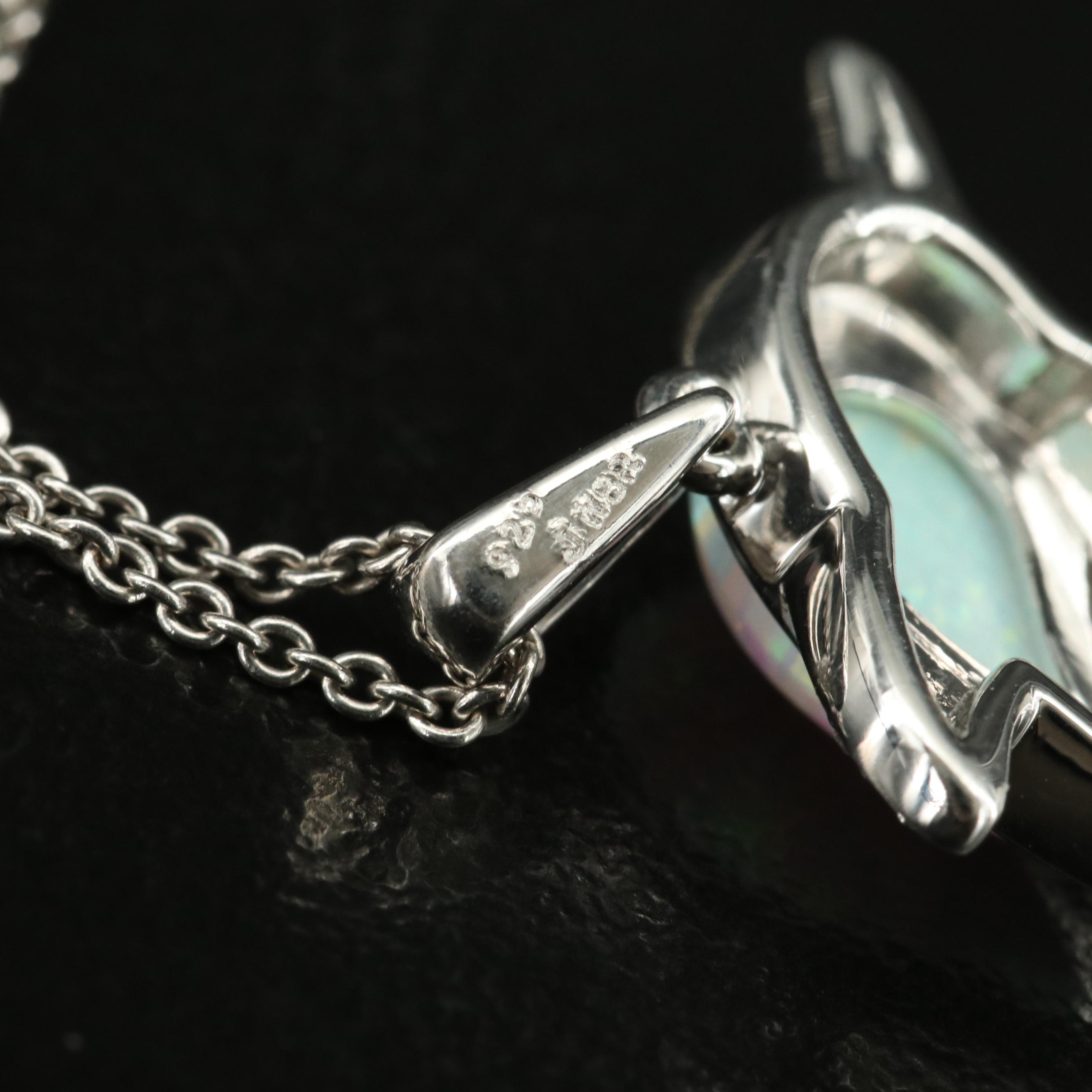 Sterling Opal and Sapphire Dolphin Pendant Necklace
