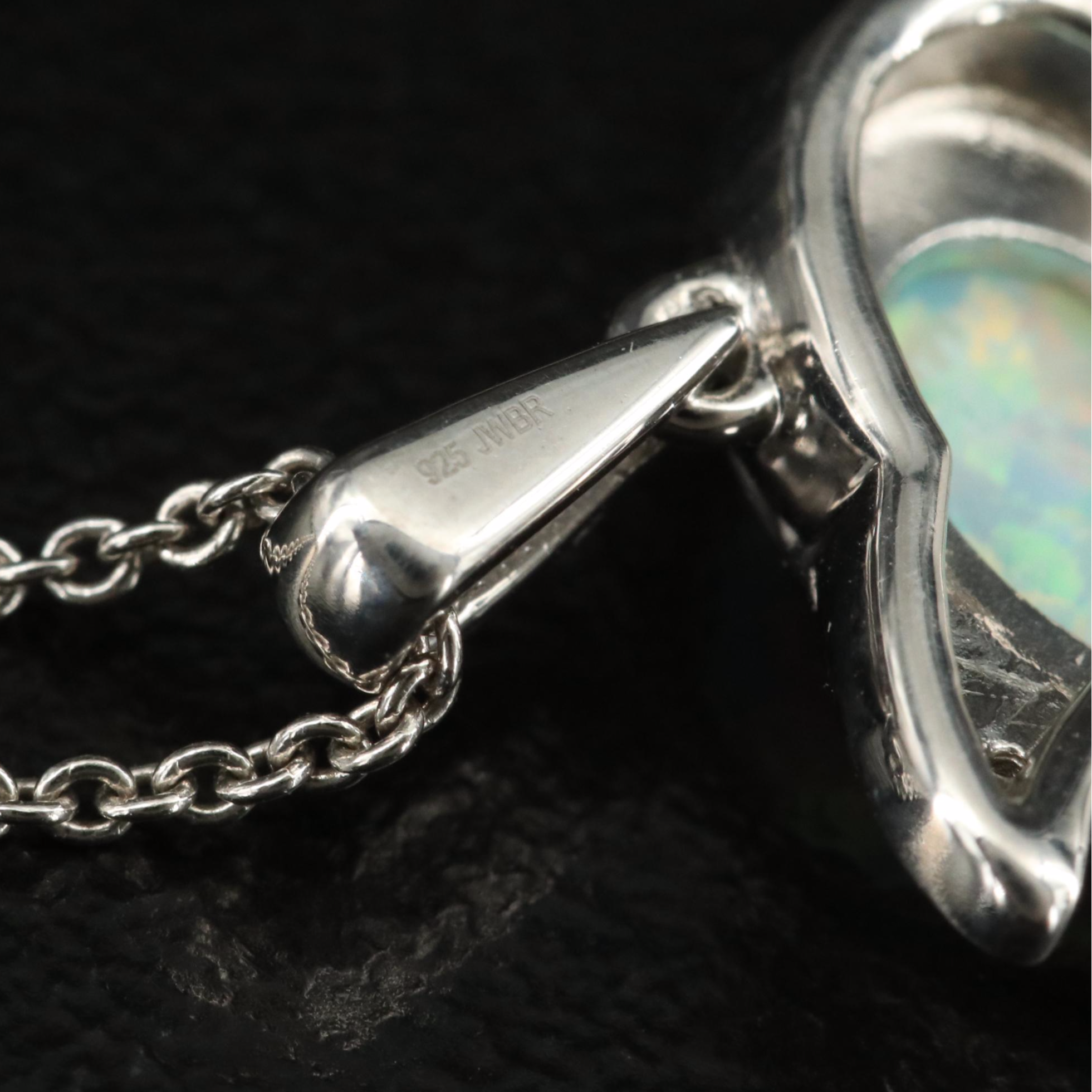 Sterling Opal and Sapphire Dolphin Pendant Necklace