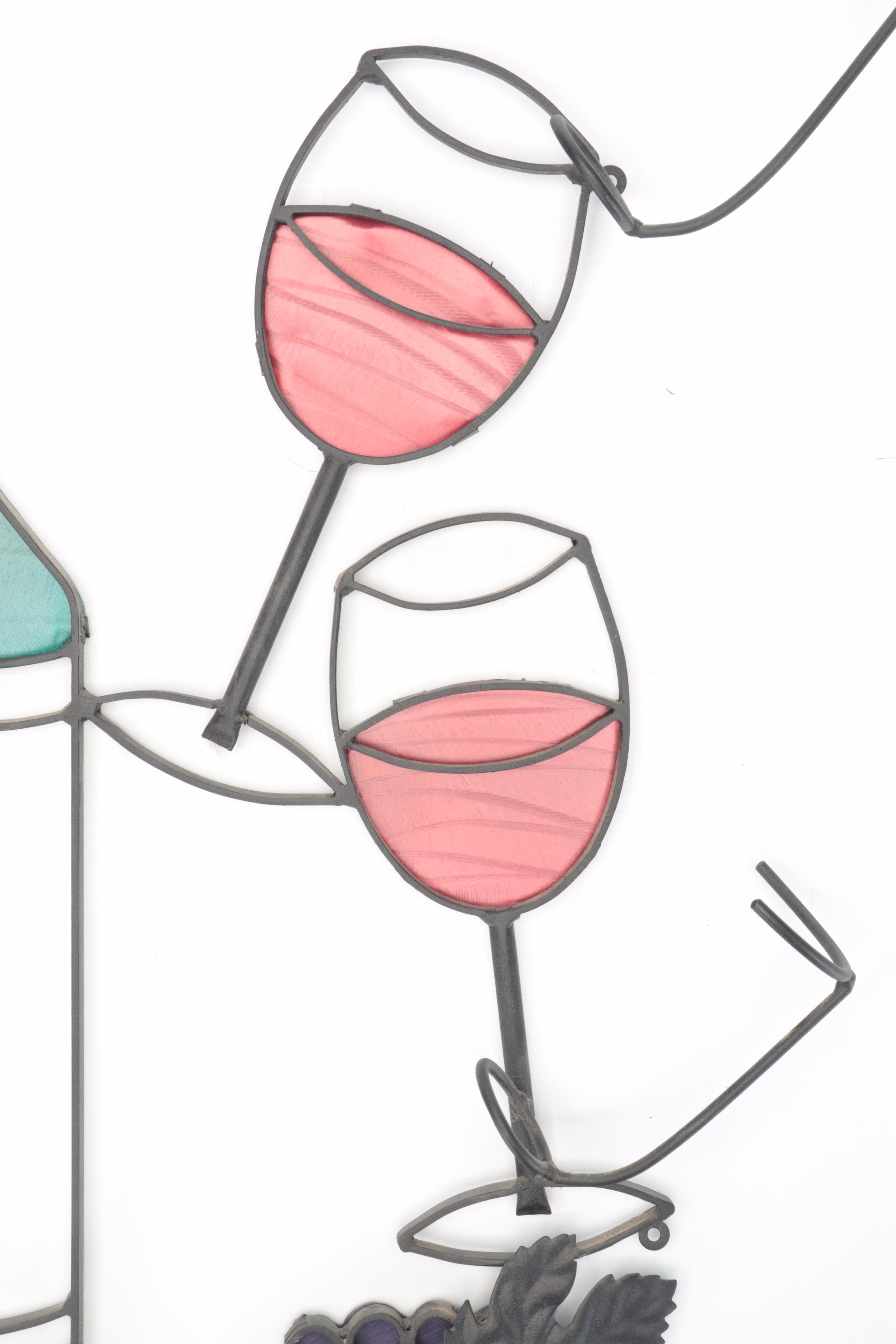 Wirework and Enamel Wine Bottle and Glasses Wall Art