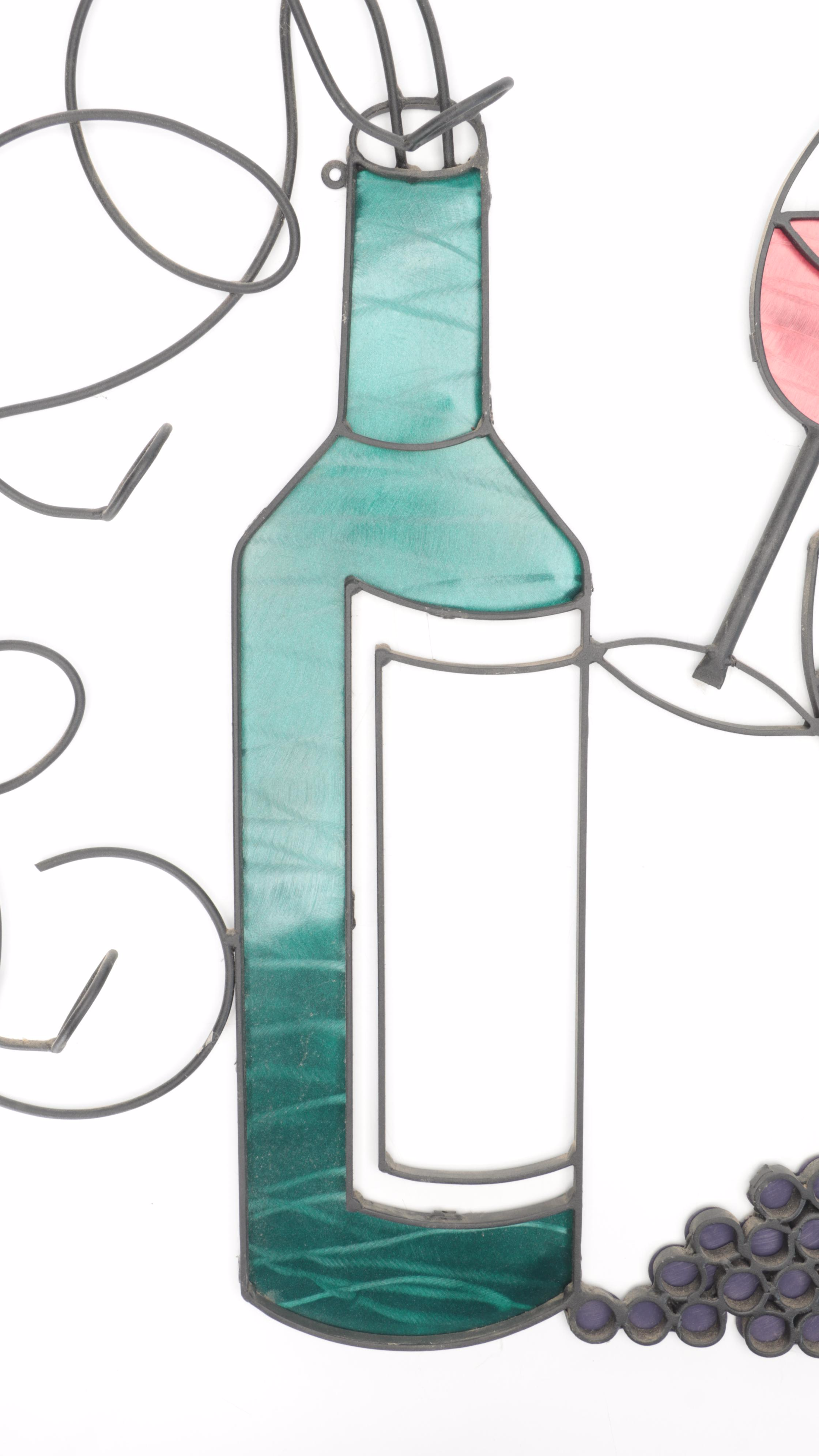 Wirework and Enamel Wine Bottle and Glasses Wall Art