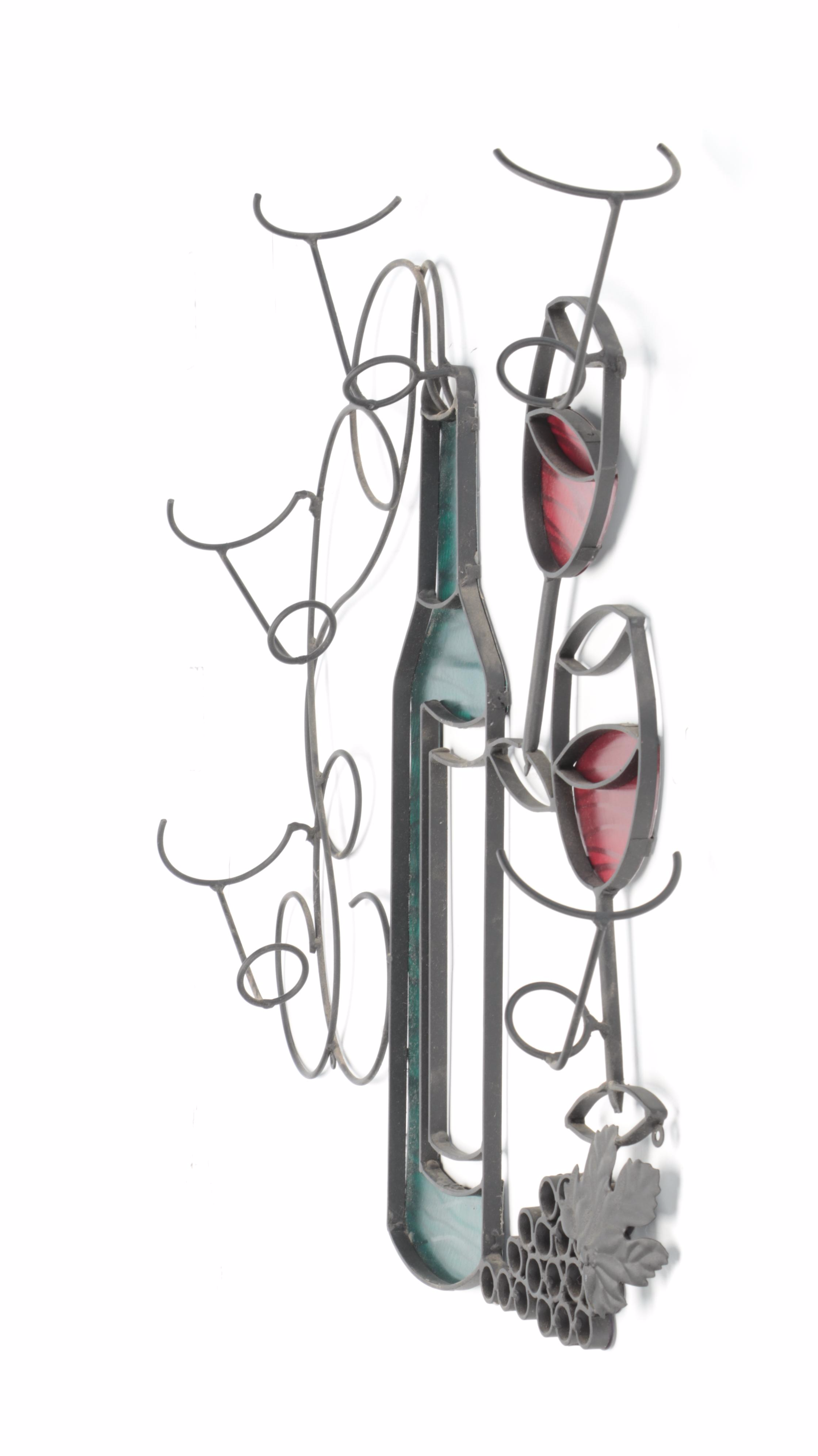 Wirework and Enamel Wine Bottle and Glasses Wall Art