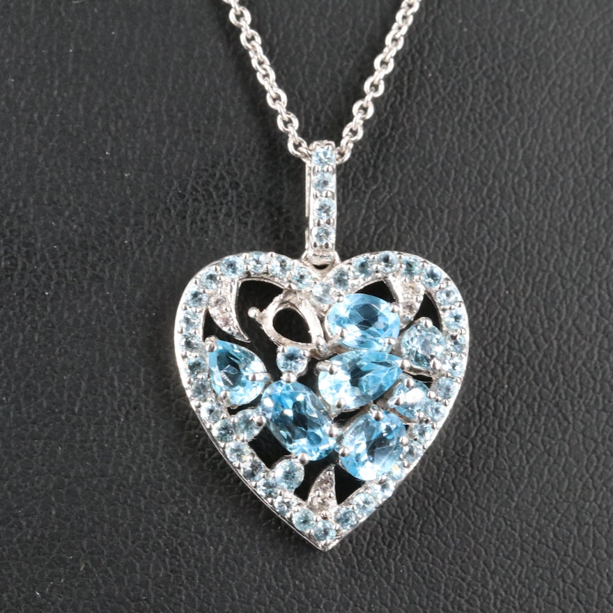 Sterling Topaz Heart Pendant Necklace