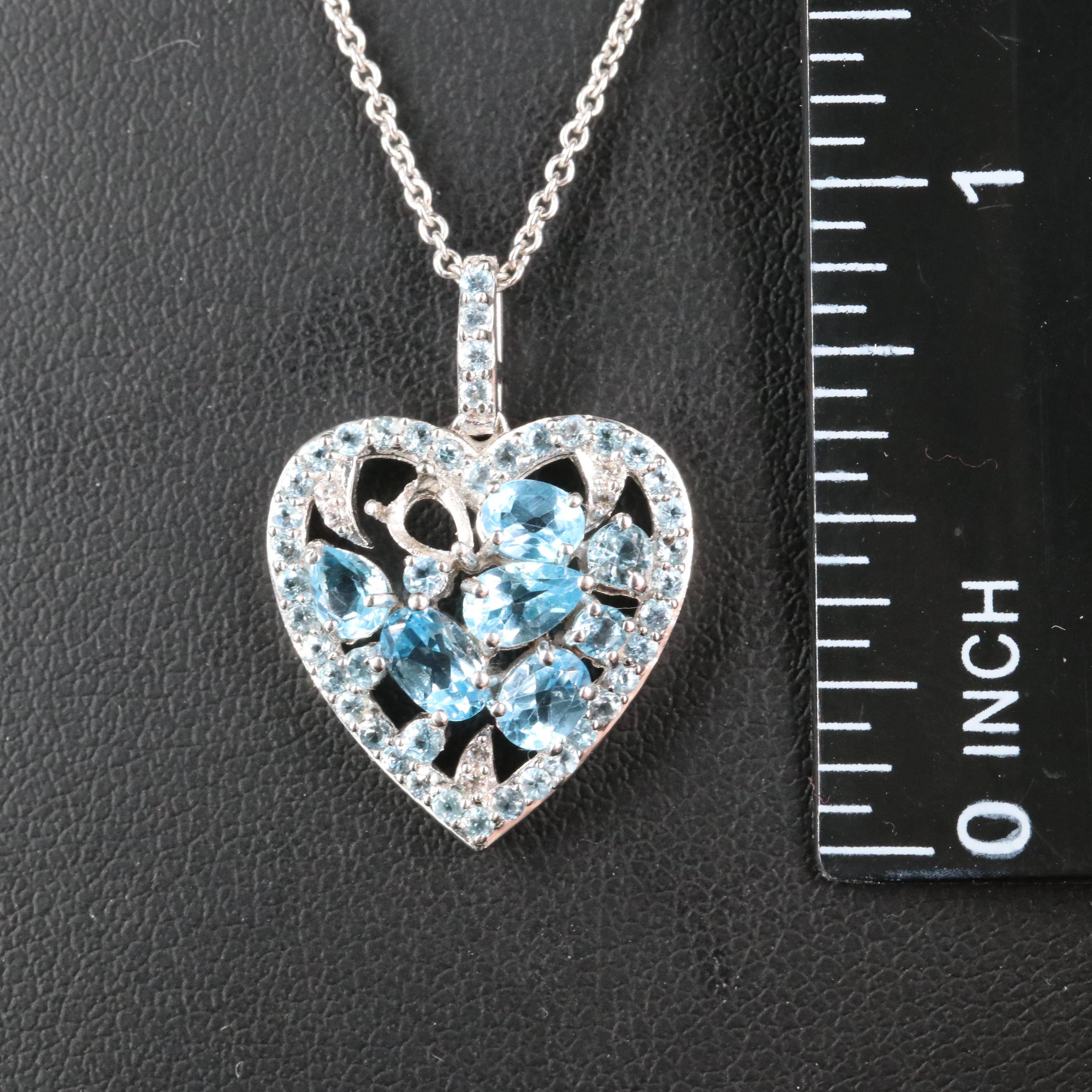 Sterling Topaz Heart Pendant Necklace