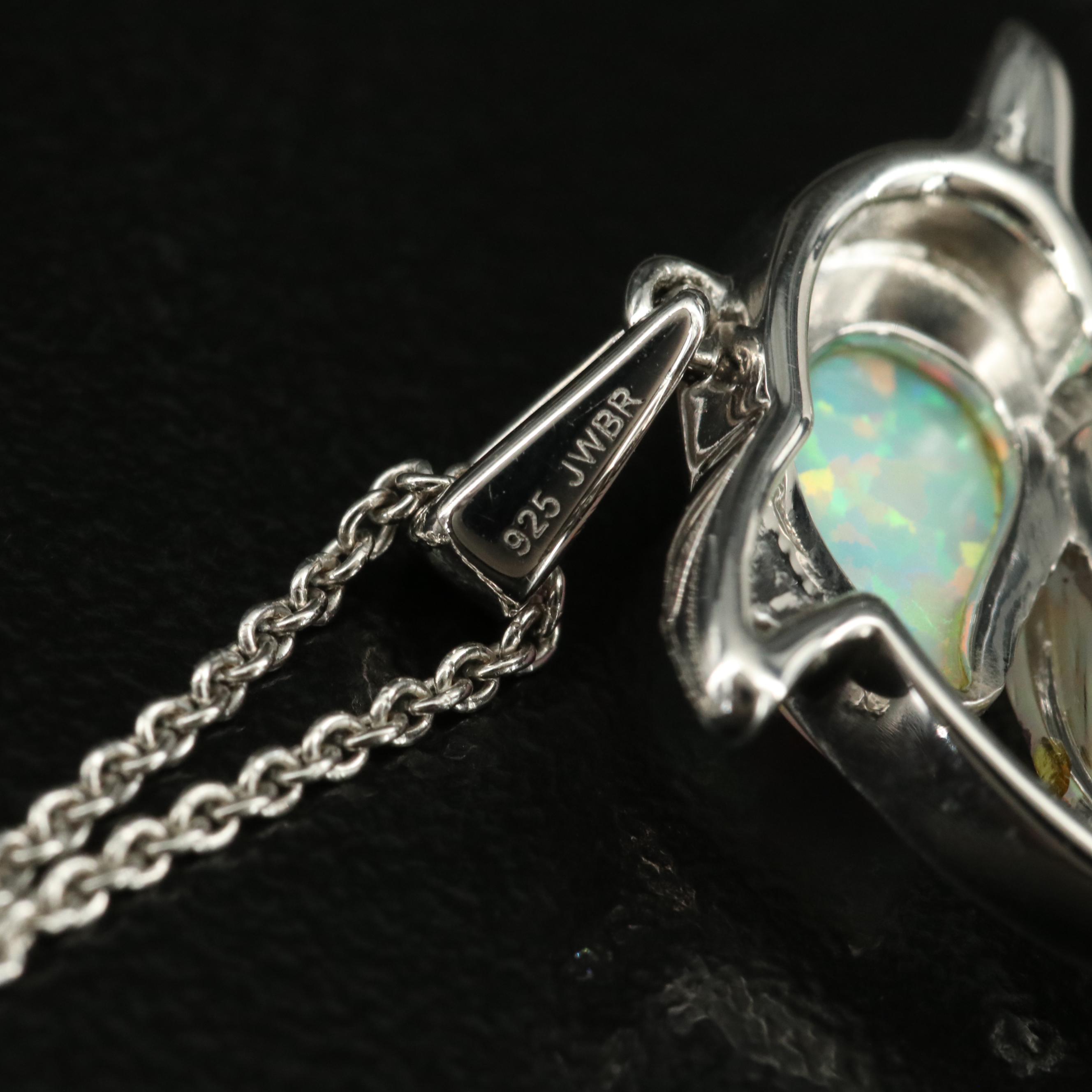 Sterling Opal and Sapphire Dolphin Pendant Necklace