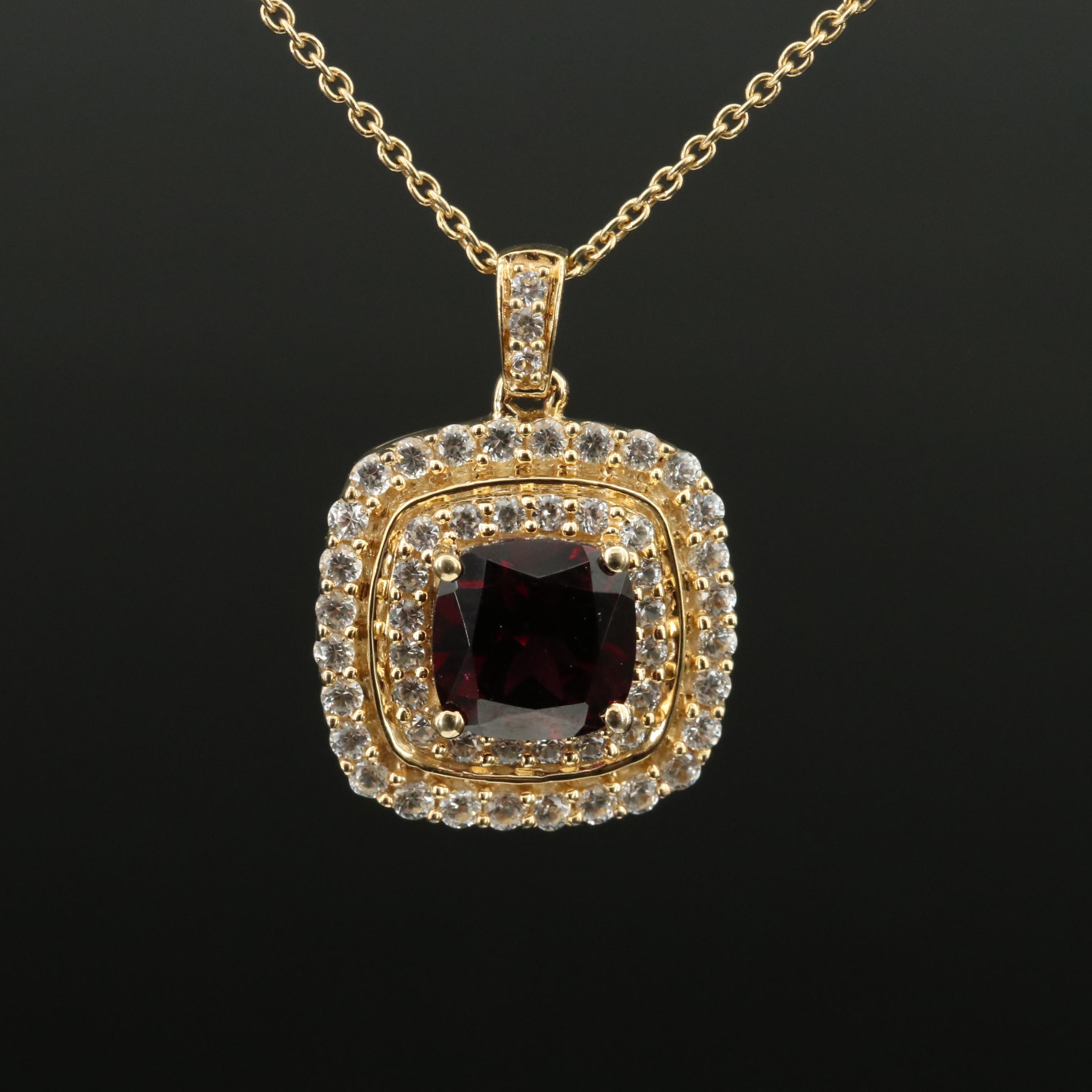 Sterling Garnet and Sapphire Pendant Necklace