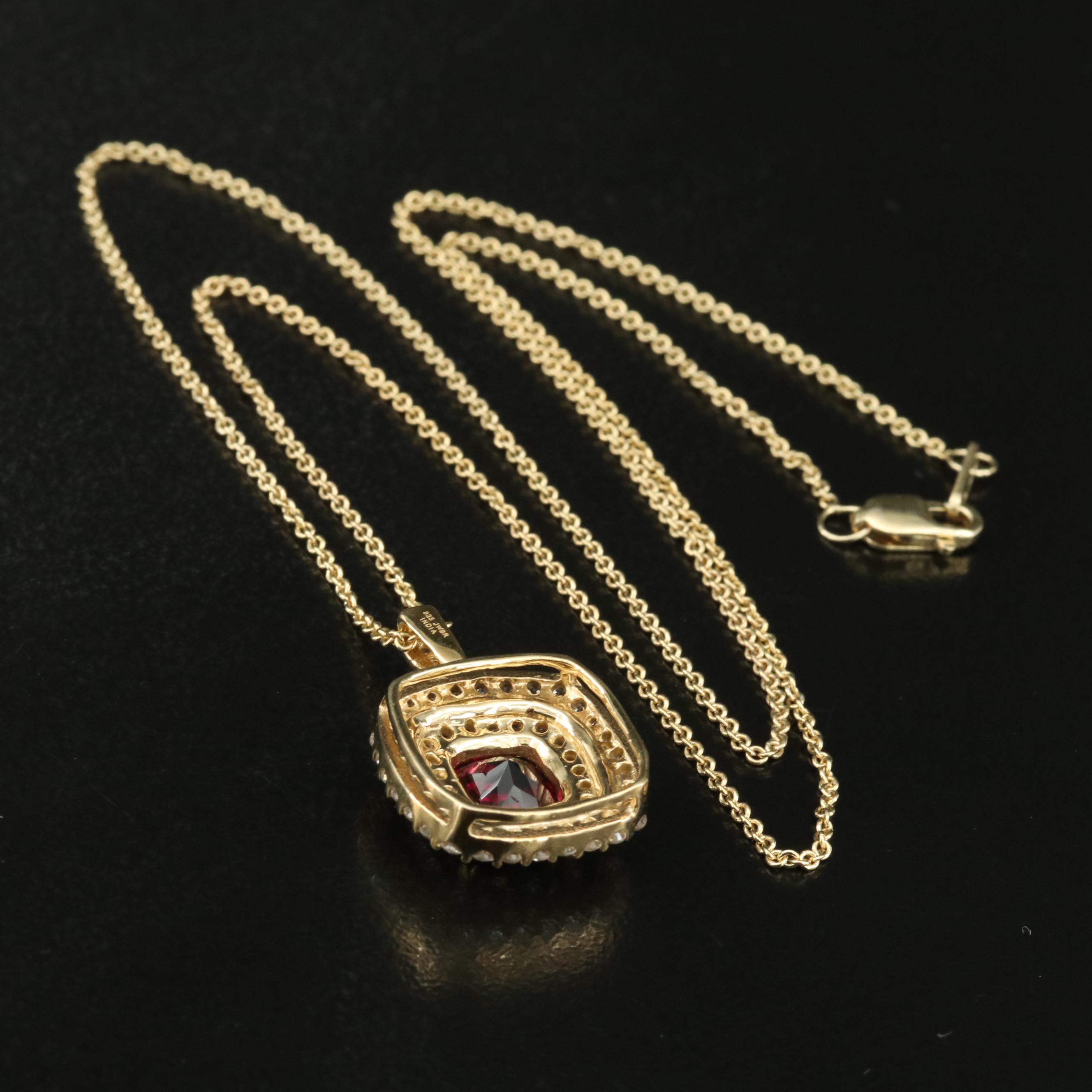 Sterling Garnet and Sapphire Pendant Necklace