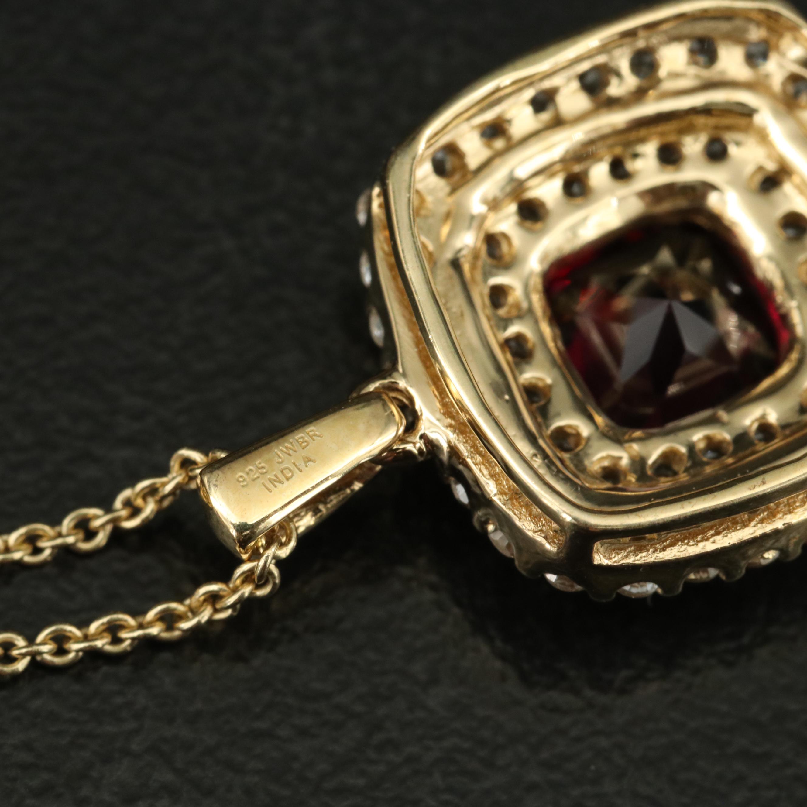 Sterling Garnet and Sapphire Pendant Necklace
